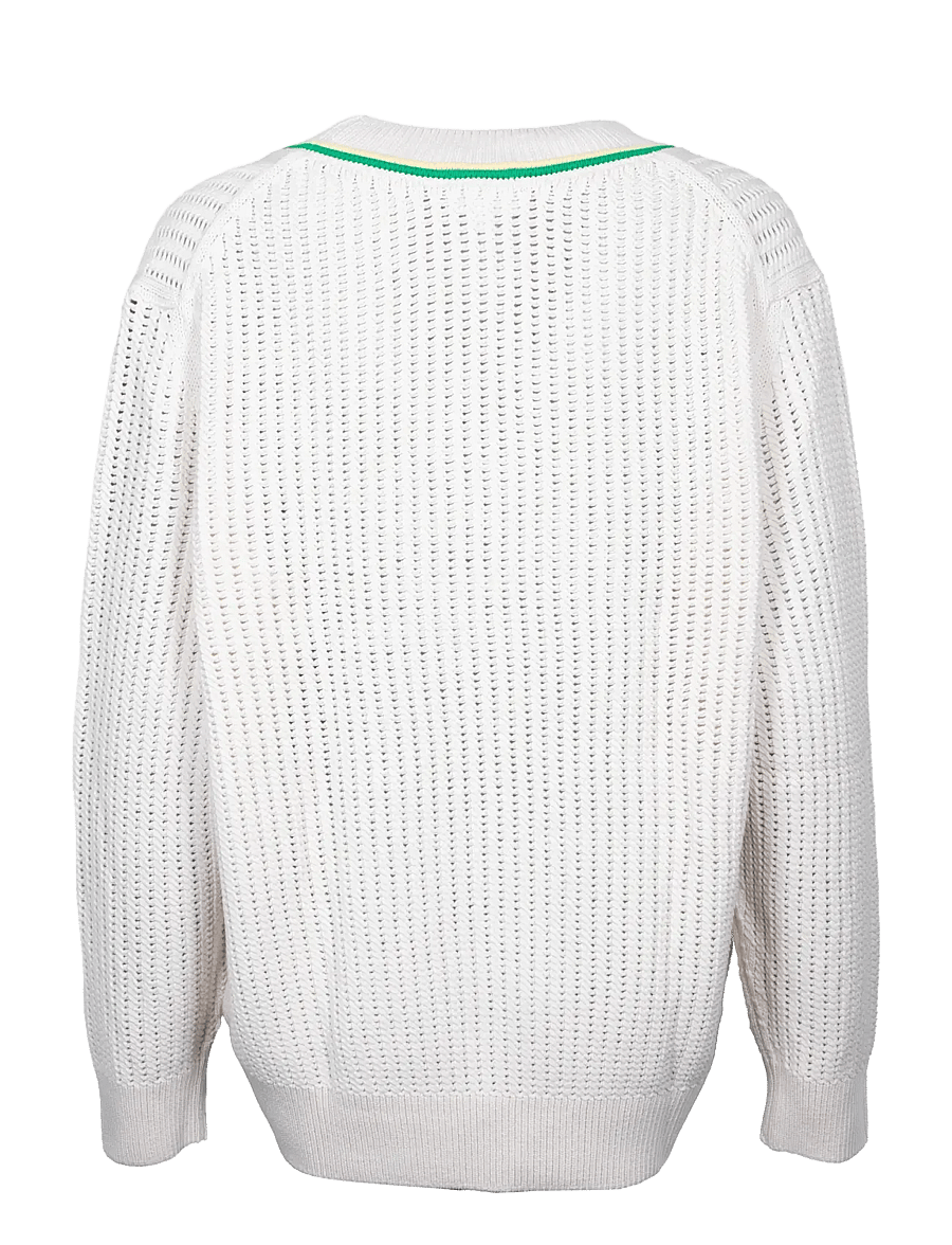 Lacoste - V-Neck Striped Tennis Sweater - pullover - cream - 1