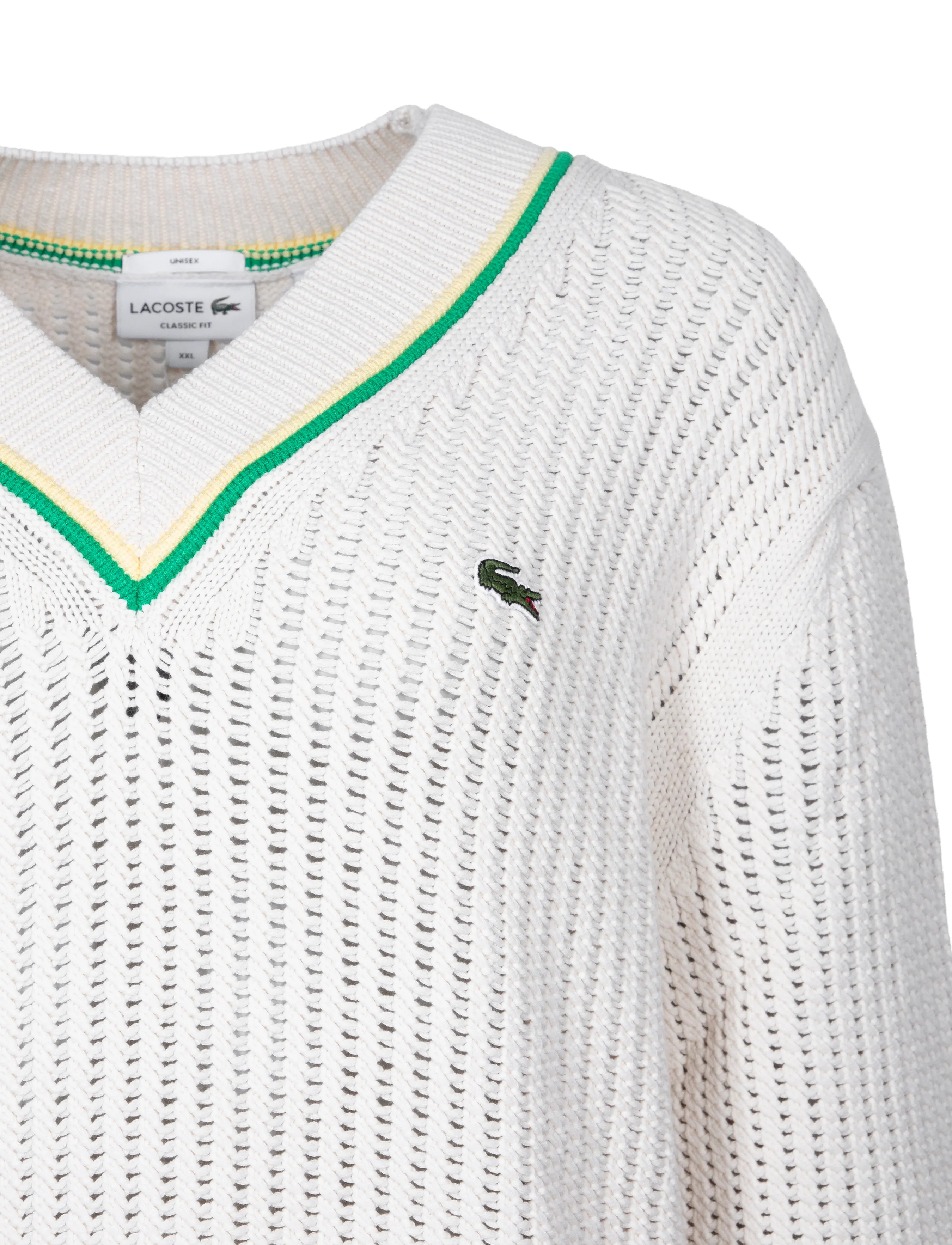 Lacoste - V-Neck Striped Tennis Sweater - pullover - cream - 2