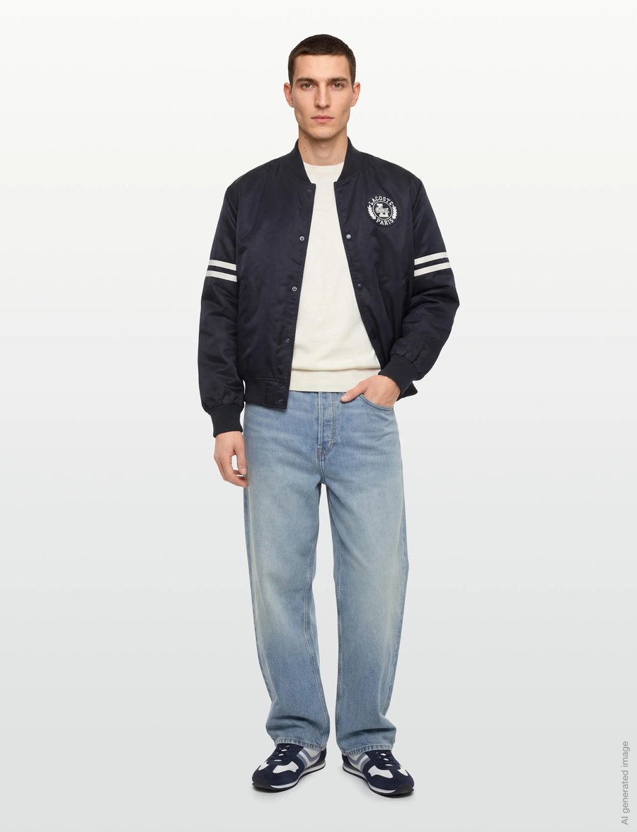 Lacoste - Embroidered Badge Water-Repellent Bomber Jacket - varsity jackor - navy - 0