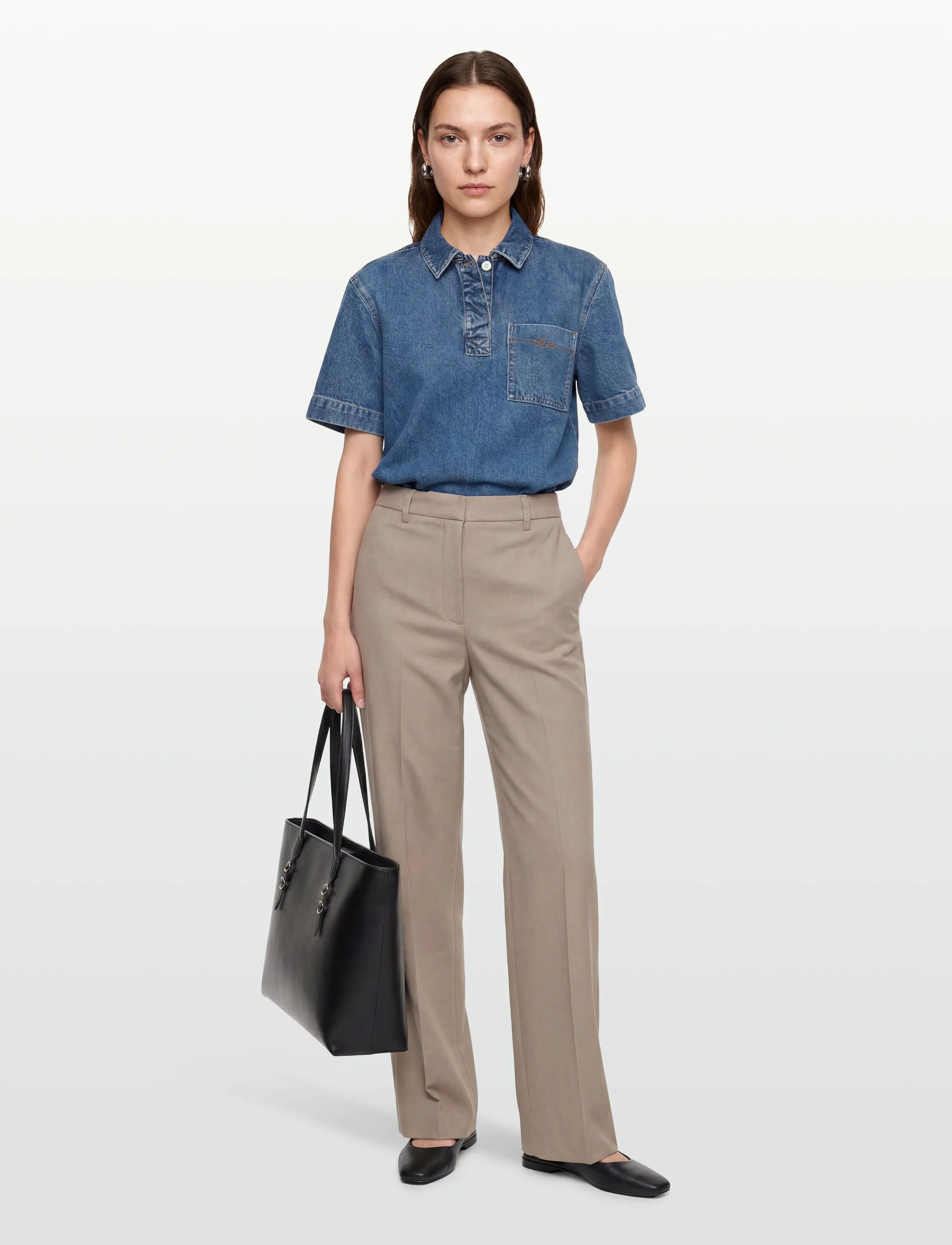 Lacoste Oversized Denim Polo Shirt, 38, Blue, Skjorter > Denim-Skjorter, Dame