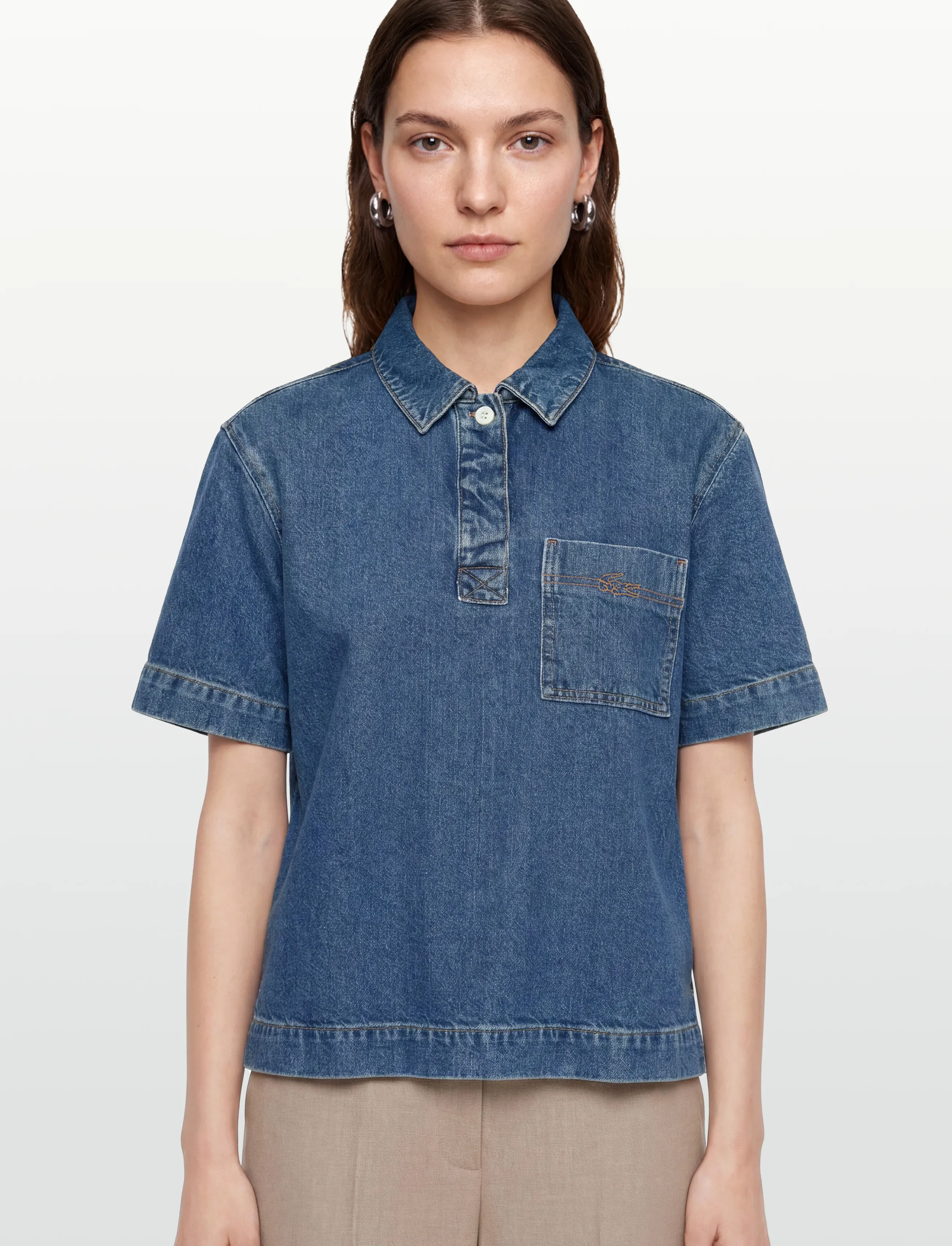 Lacoste - Oversized  Denim Polo Shirt - blue - 3