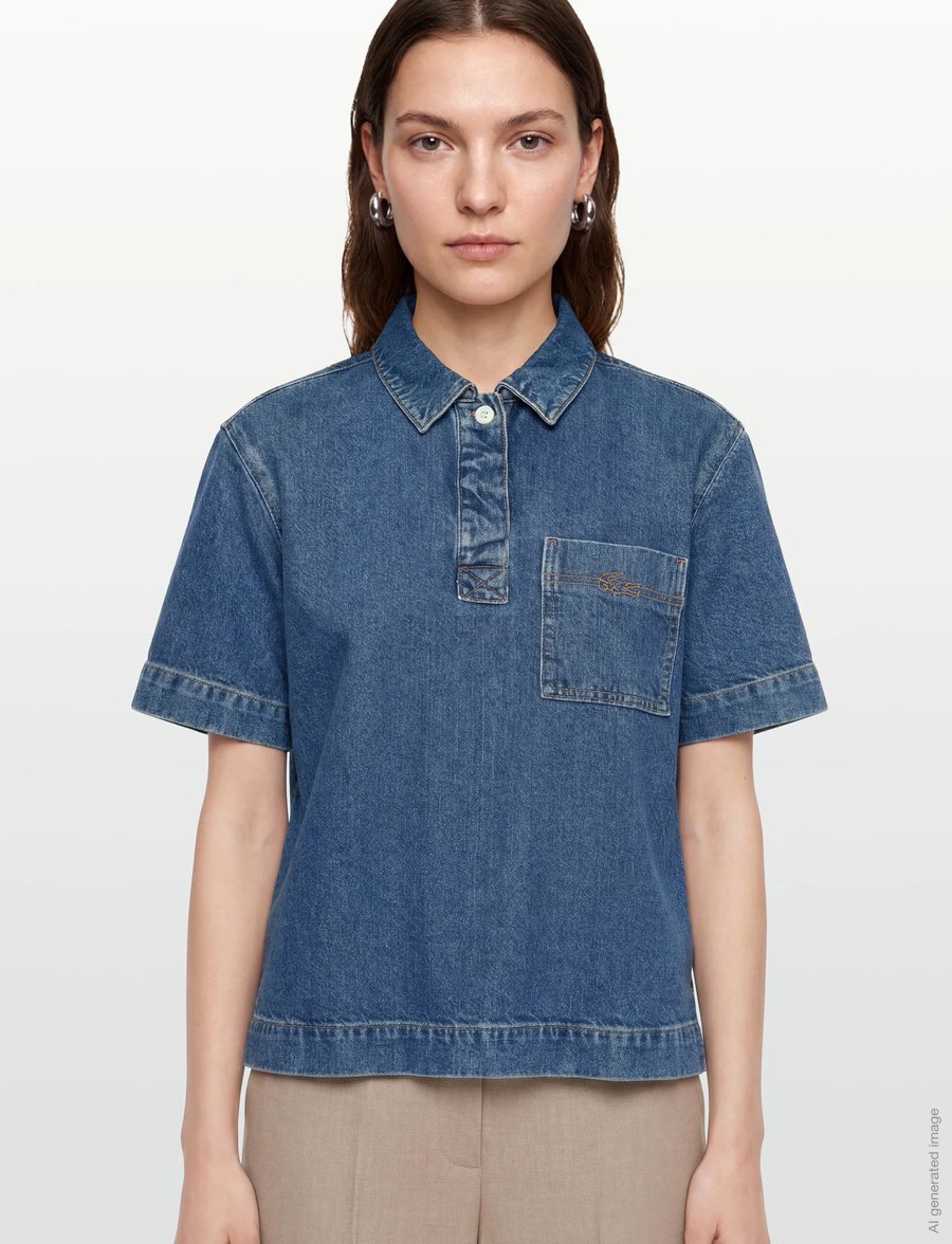 Lacoste - Oversized Denim Polo Shirt - blue - 3