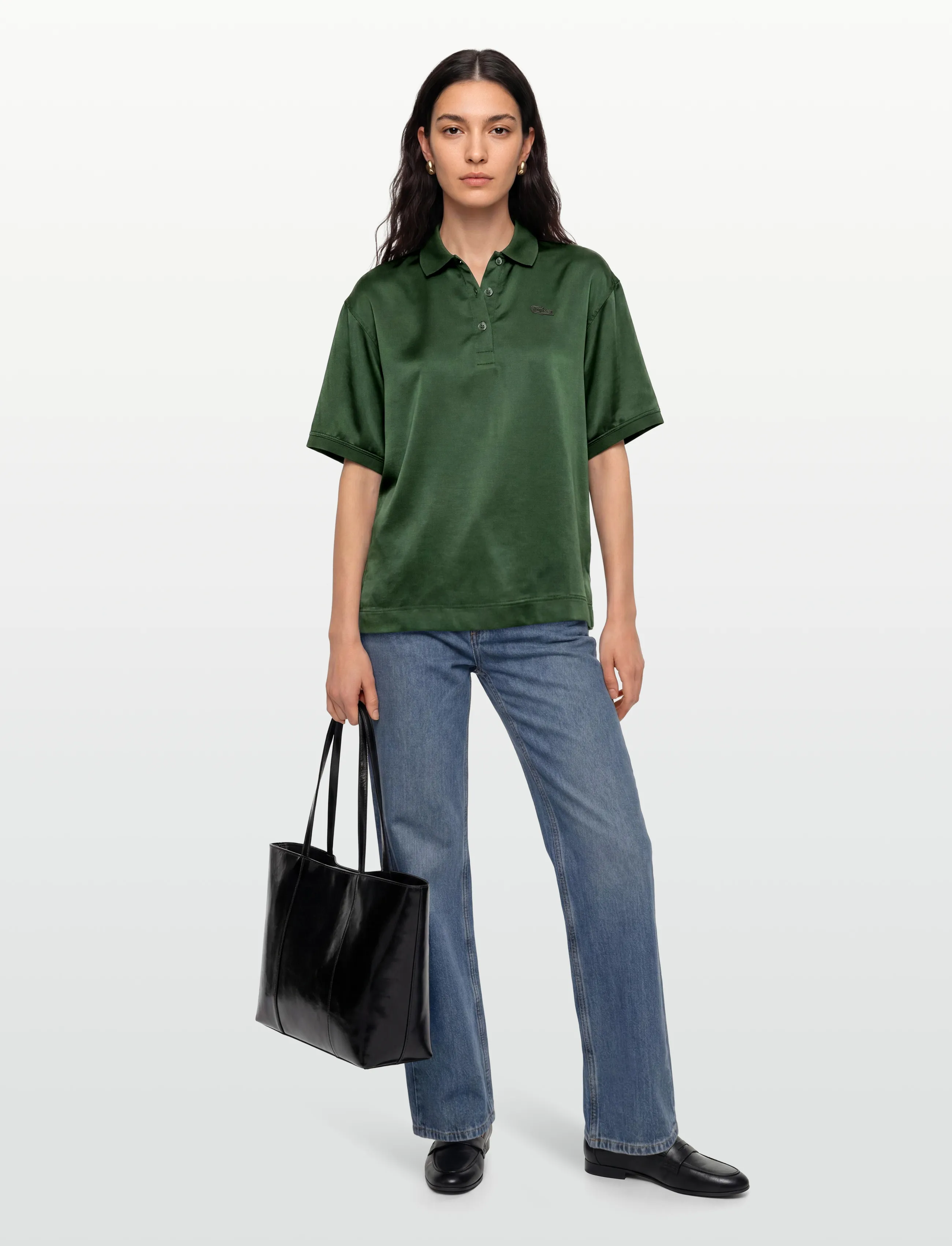 Lacoste Oversized Silky Fluid Polo Shirt, 40, T-shirts & Oberteile, Grün - Polos, Frauen