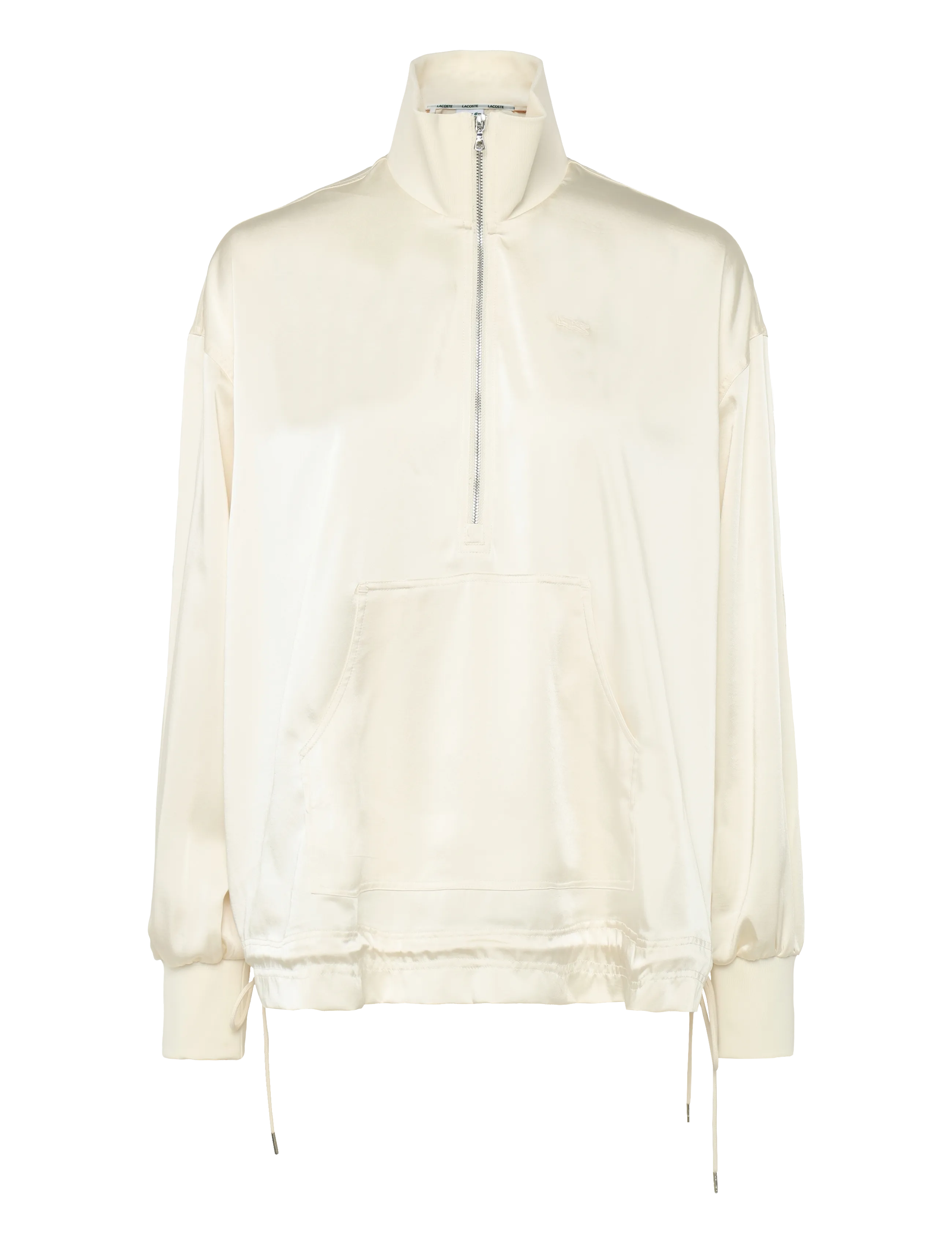 Lacoste High Zipped Neck Oversized Popover Jacket, Kvinder, Oversized Halv Lynlås Popover Jakke, Hvid, Str: 40