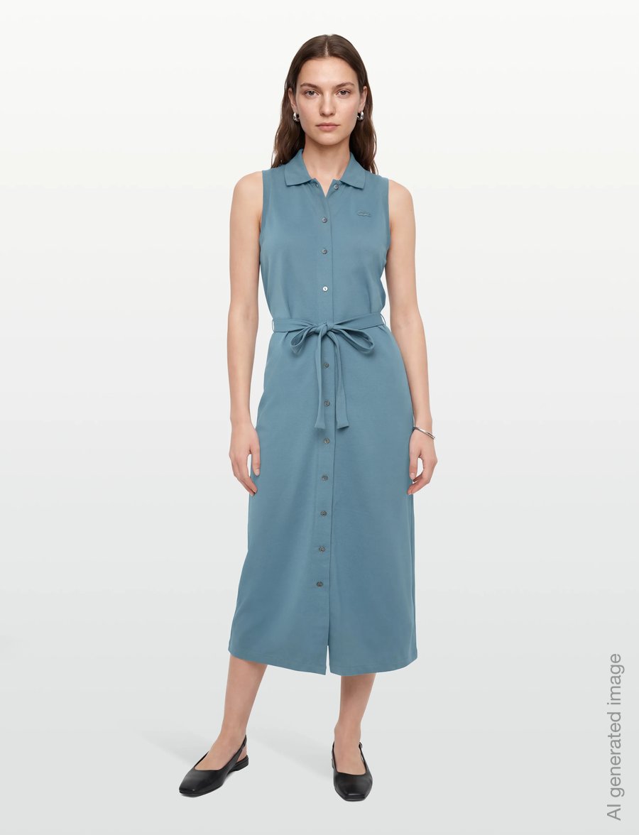 Lacoste - Long Stretch Pique Polo Dress - hemdkleider - blue - 0