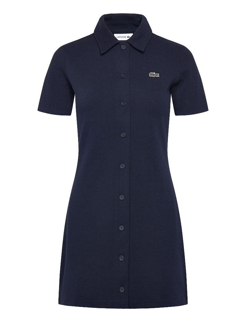 Lacoste - Heavy Piqué Buttoned Polo Dress - hemdkleider - navy blue - 0