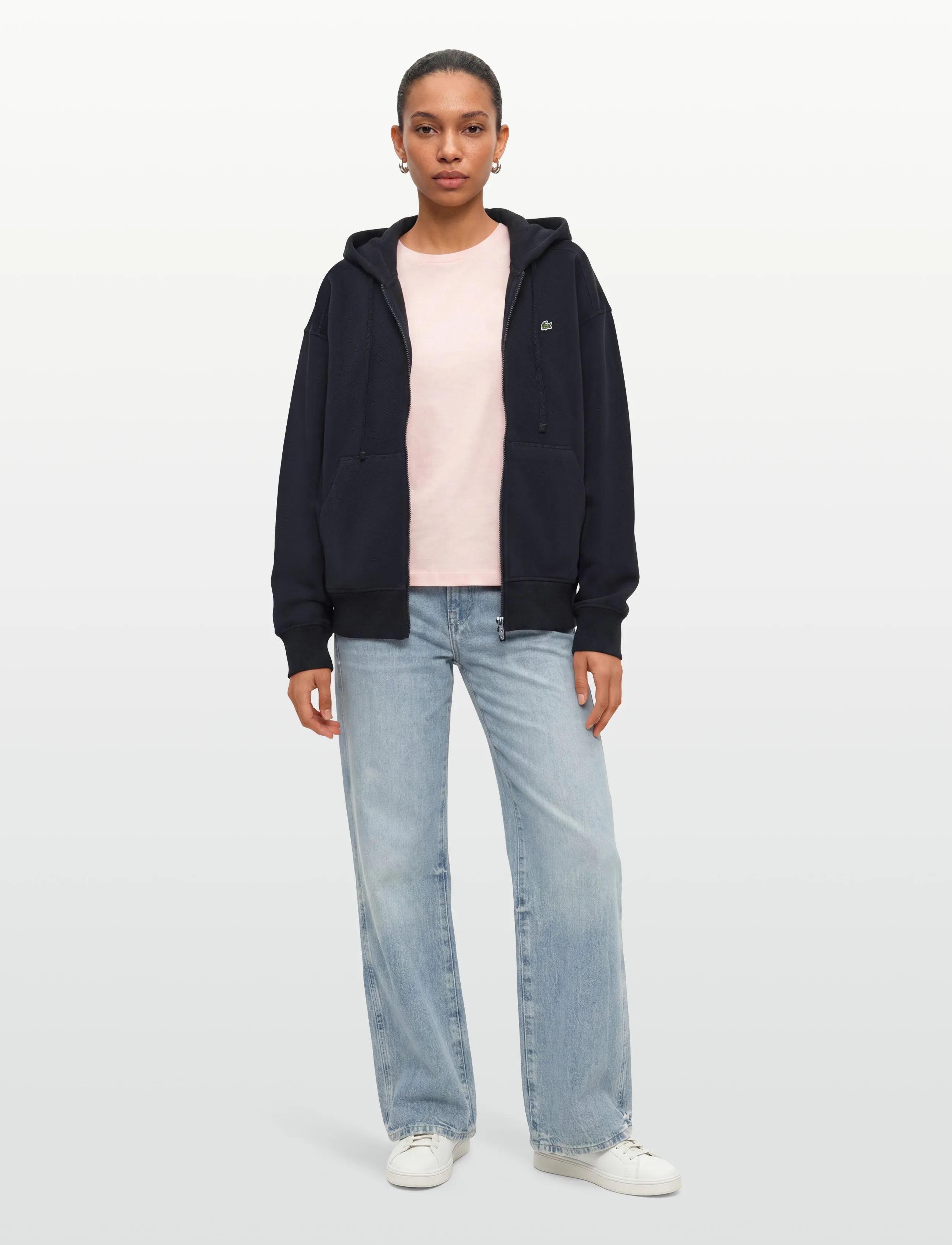 Lacoste Zip-Up Piqué Hoodie, 36, Sweatshirts & Hoodies, Marineblau - Frauen
