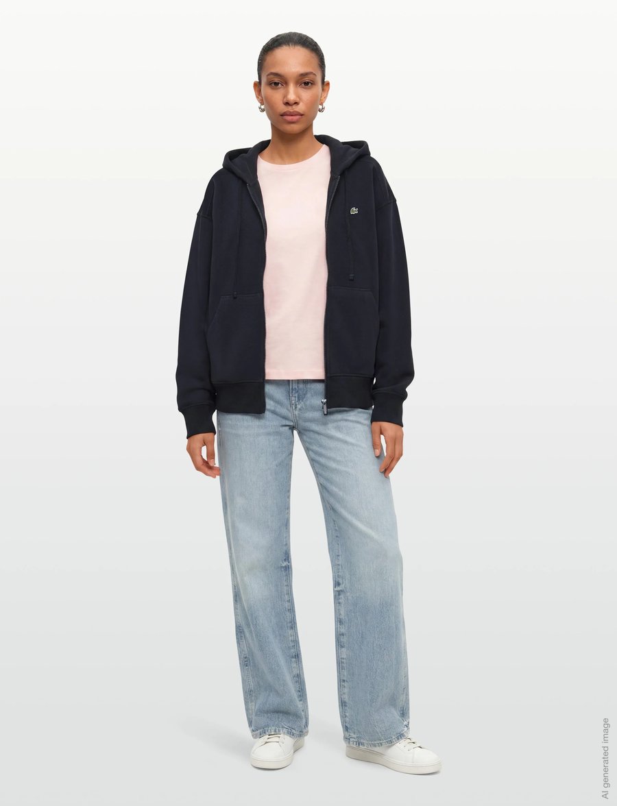 Lacoste - Zip-Up Piqué Hoodie - navy blue - 0