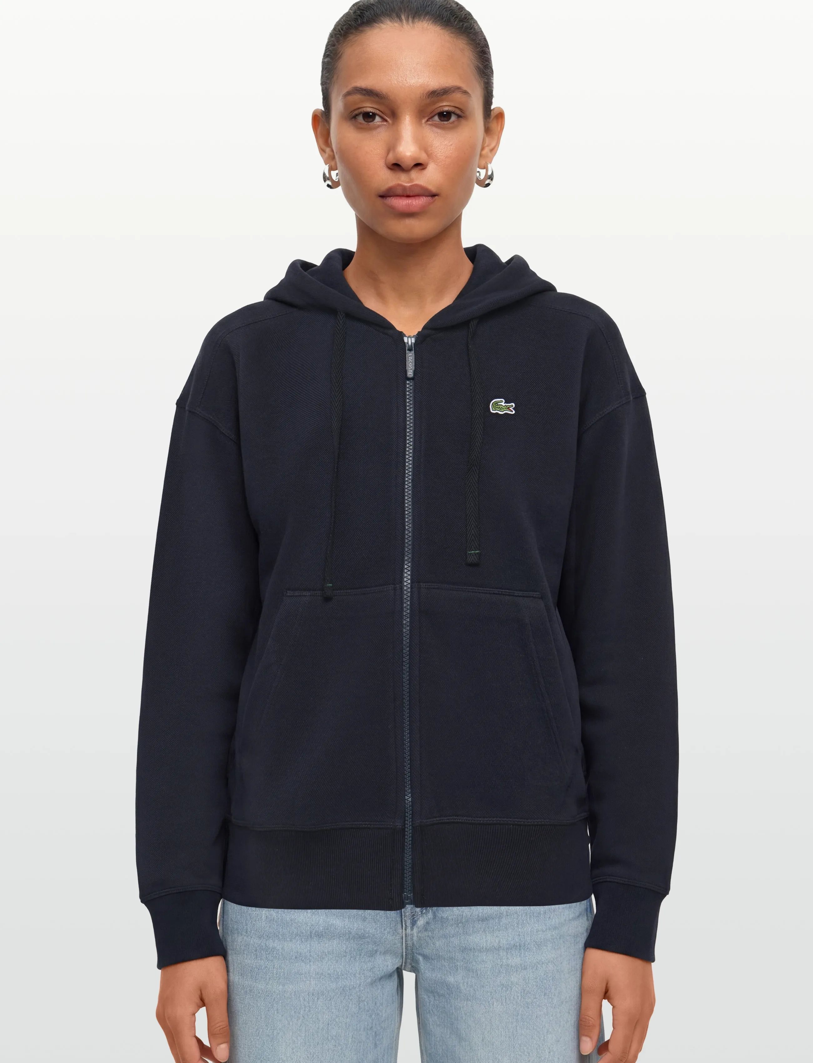 Lacoste - Zip-Up Piqué Hoodie - navy blue - 3