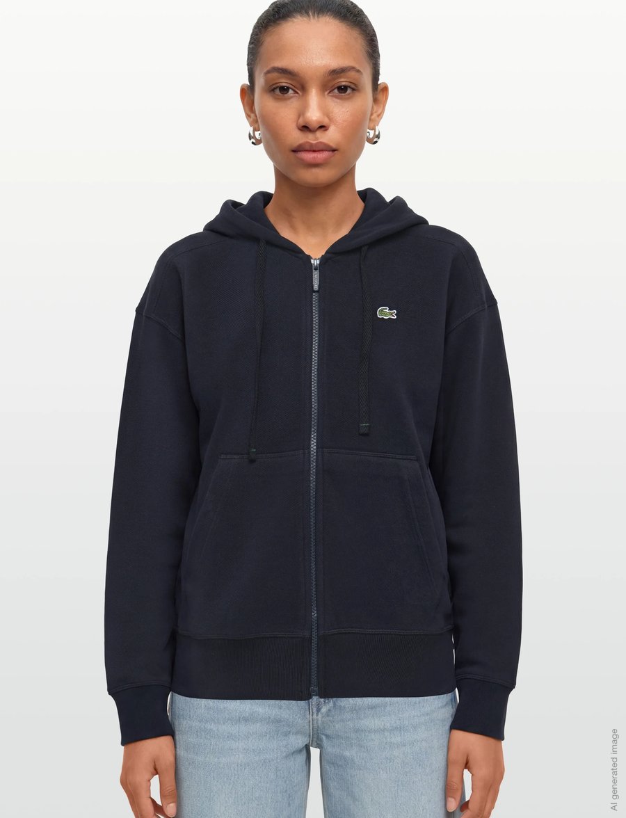 Lacoste - Zip-Up Piqué Hoodie - navy blue - 3