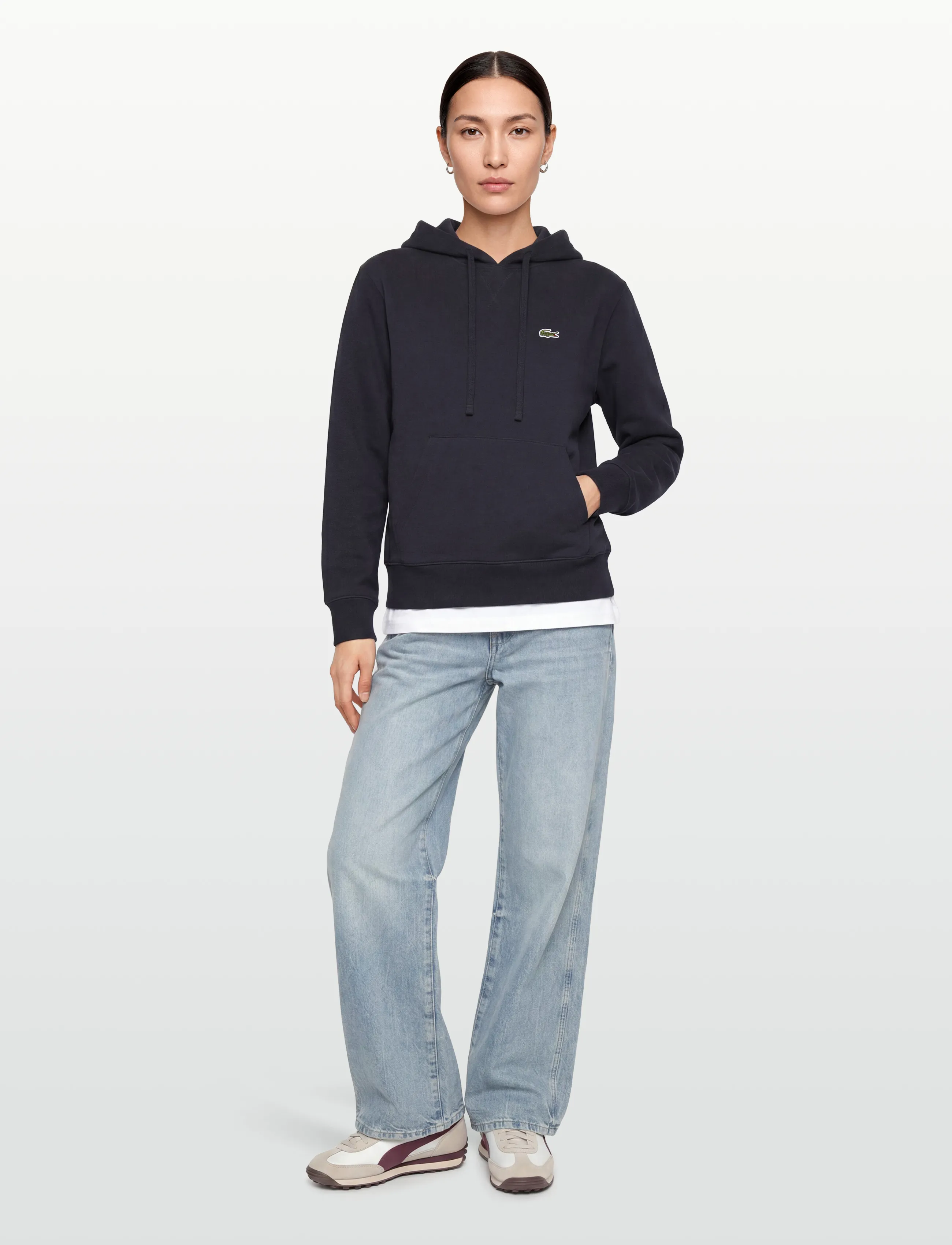 Lacoste Relaxed Fit Piqué Hoodie, Kvinder, Afslappet Pasform Piqué Hættetrøje, Navy, Str: 42