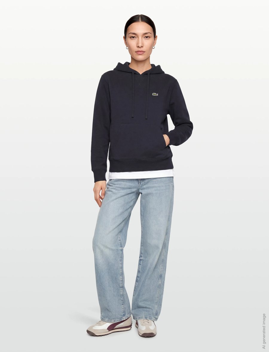 Lacoste - Relaxed Fit Piqué Hoodie - hettegensere - navy blue - 0