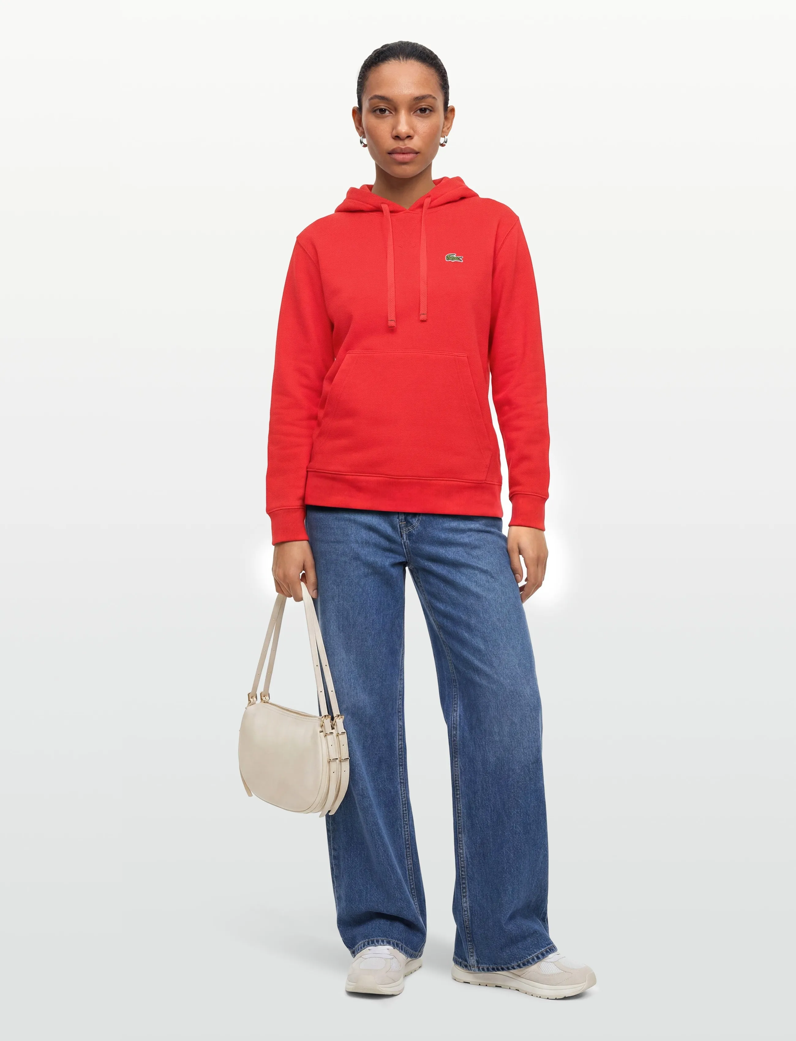 Lacoste Relaxed Fit Piqué Hoodie, 40, Sweatshirts & Hoodies, Rot - Frauen