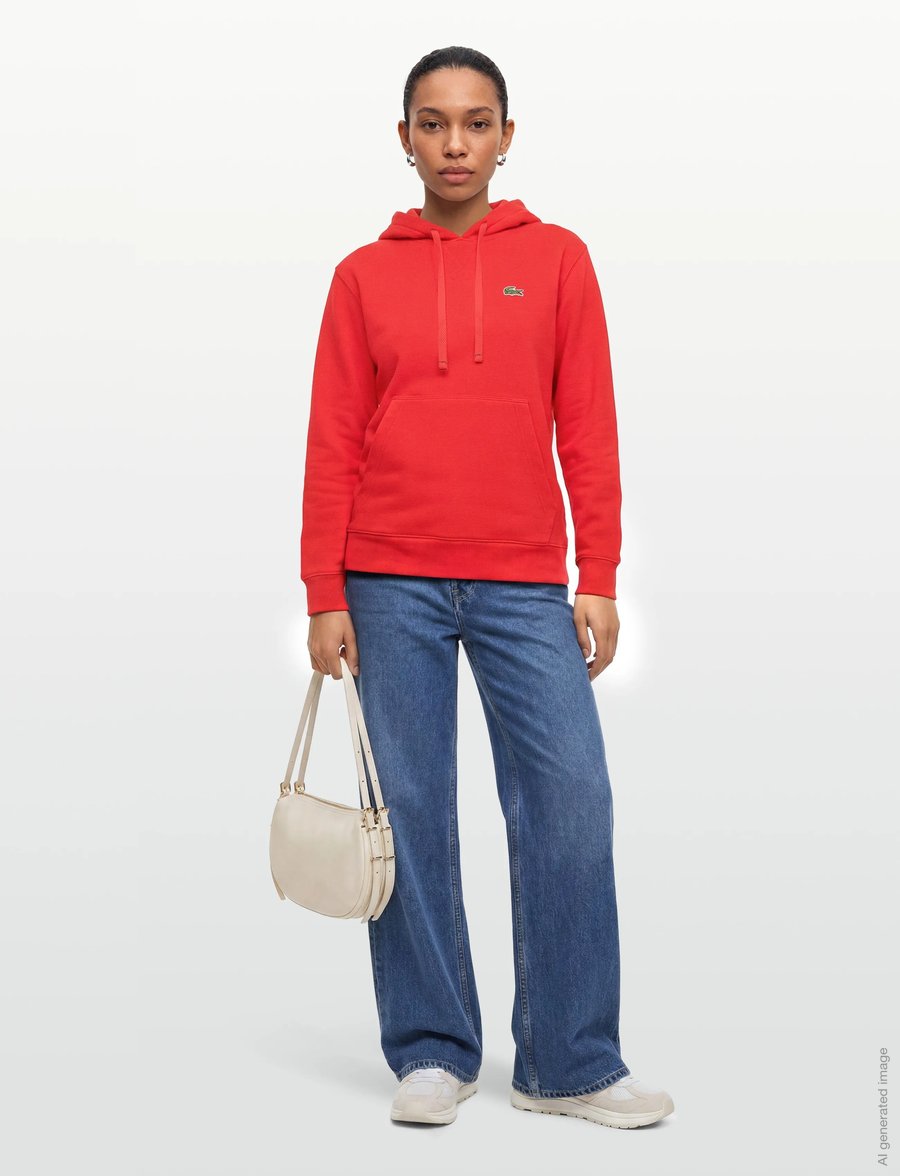 Lacoste - Relaxed Fit Piqué Hoodie - hoodies - red - 0