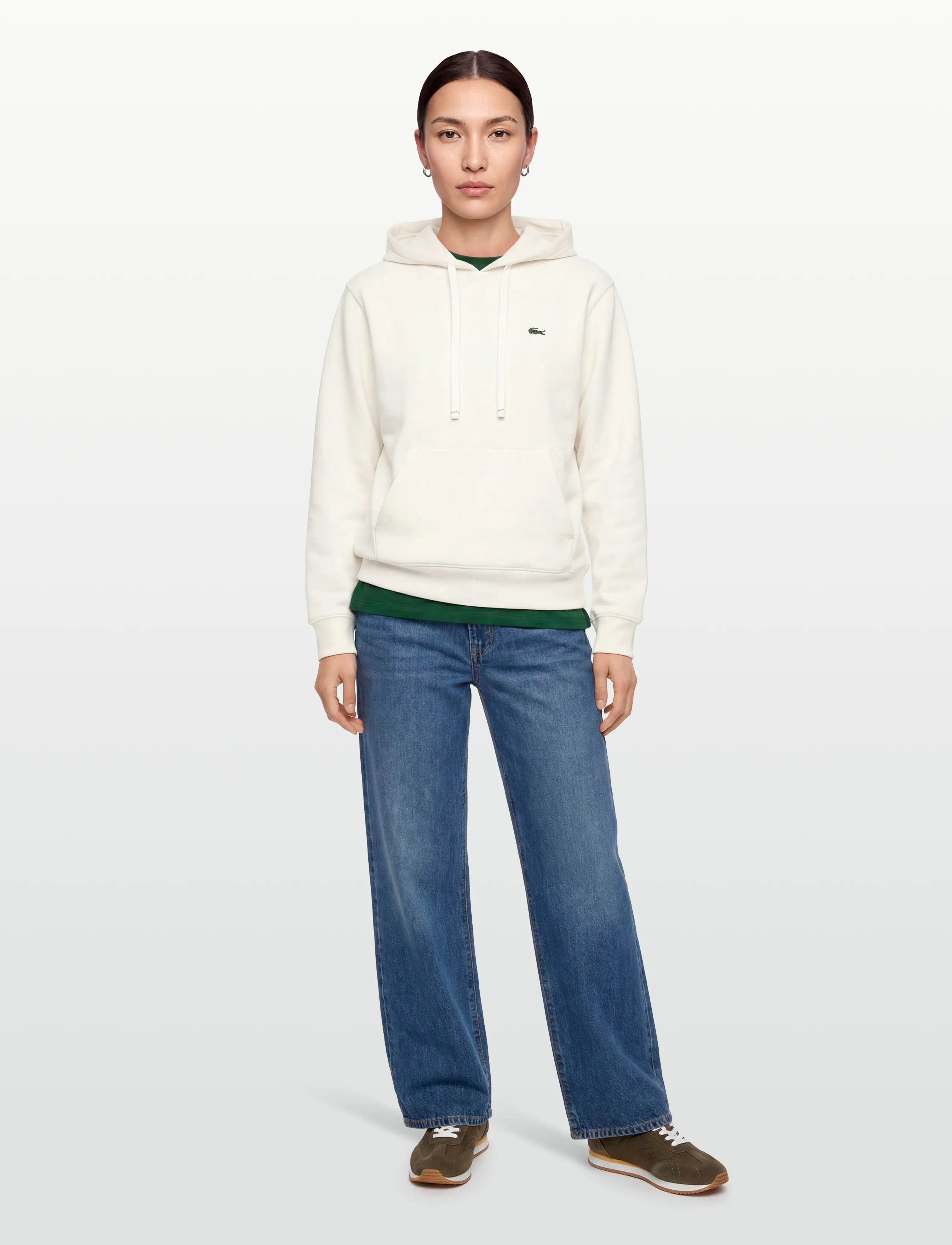 Lacoste Relaxed Fit Piqué Hoodie, Kvinder, Afslappet Pasform Piqué Hættetrøje, Hvid, Str: 34
