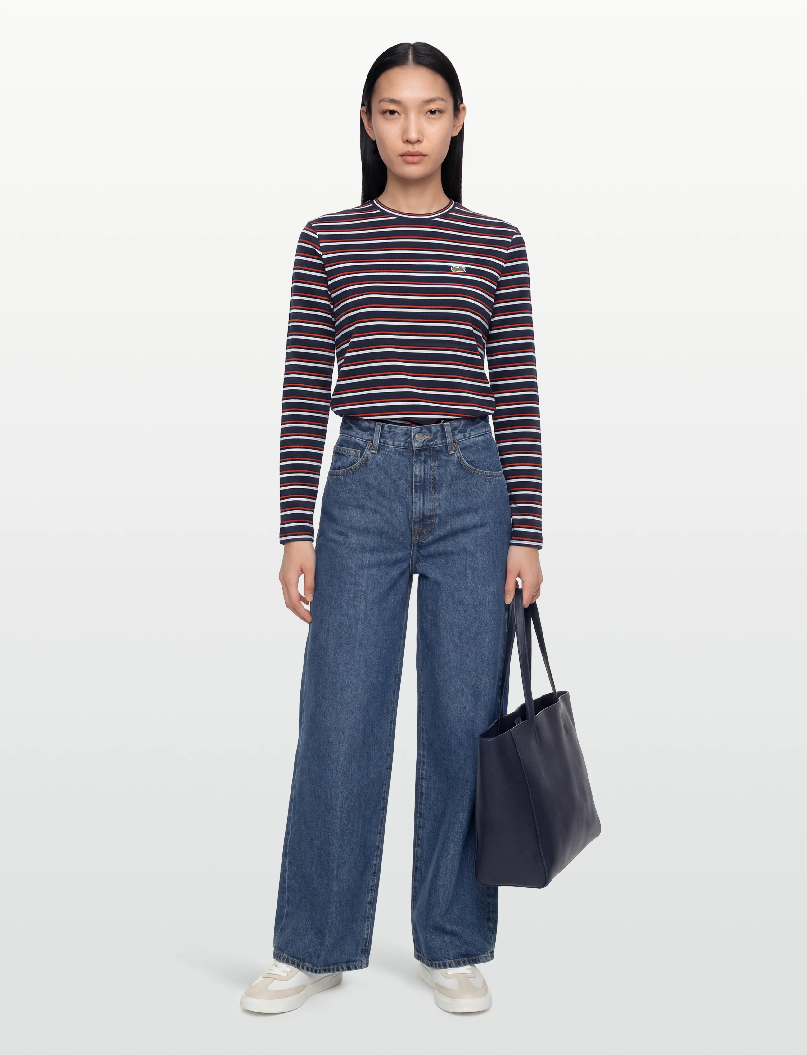 Lacoste Basic Striped Long Sleeve T-Shirt, 36, Navy, T-Shirts & Toppe > Langærmede, Dame
