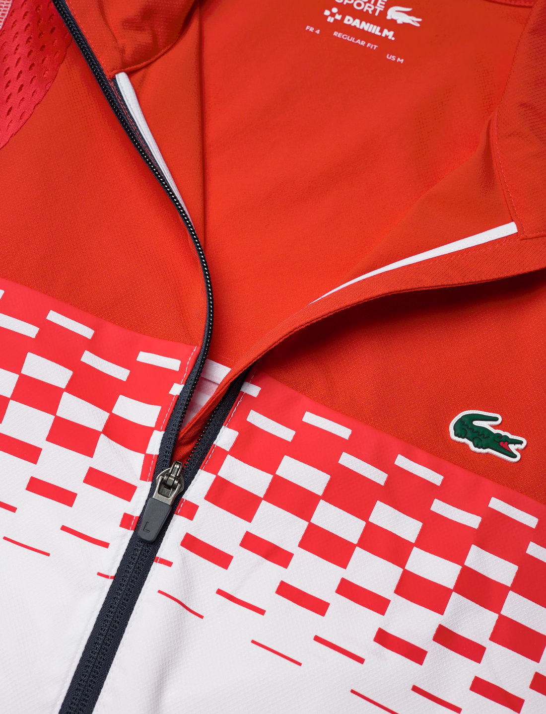 Red and hot sale white lacoste tracksuit