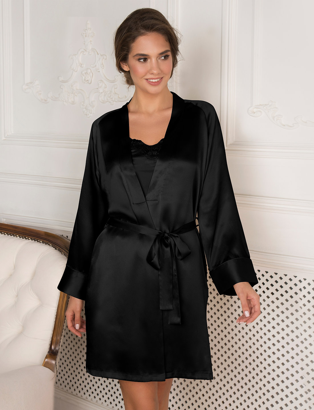 Lady Avenue - Pure Silk - Short Kimono - kimonod - black - 3