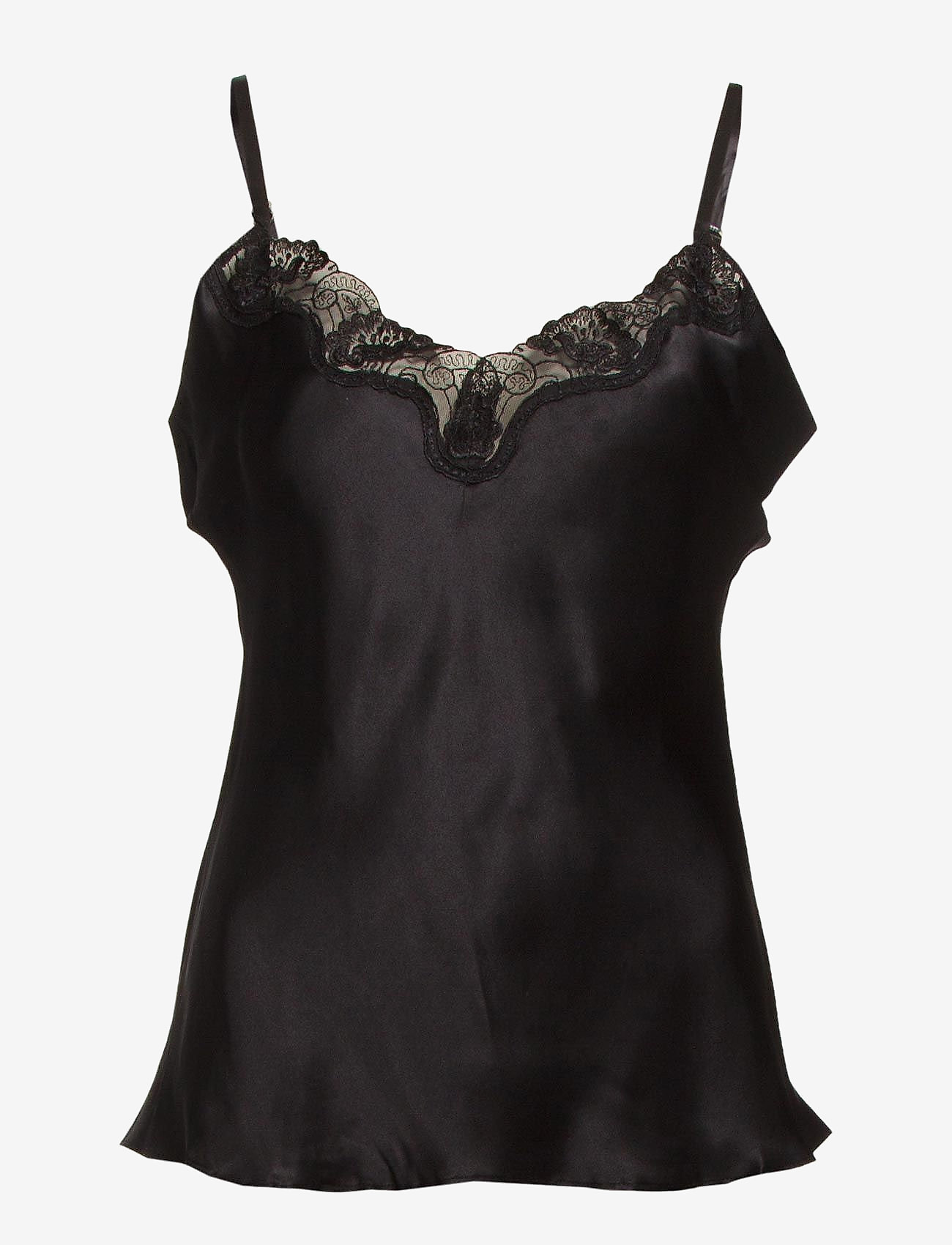 Lady Avenue - Pure Silk - Camisole w.lace - oberteile - black - 0