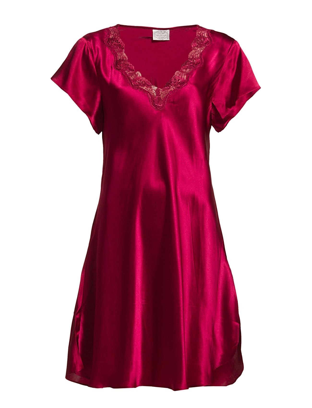 Pure Silk - Nightgown w.lace, short - BORDEAUX