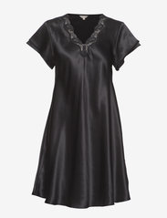 Lady Avenue - Pure Silk - Nightgown w.lace, short - nattkjoler - black - 1