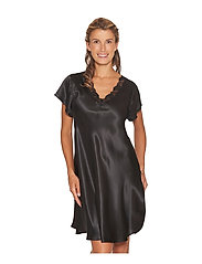 Lady Avenue - Pure Silk - Nightgown w.lace, short - nightdresses - black - 3
