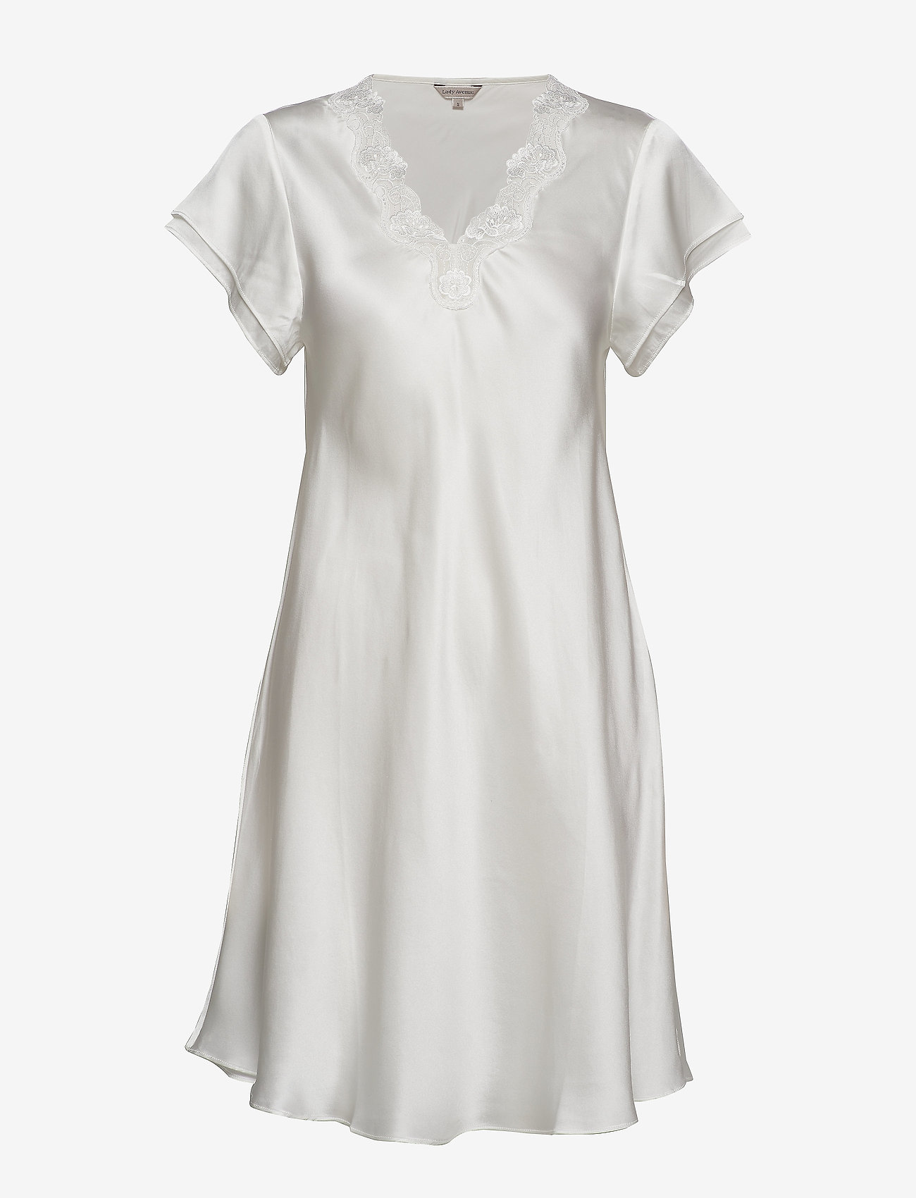 Lady Avenue - Pure Silk - Nightgown w.lace, short - nachthemden - off-white - 0