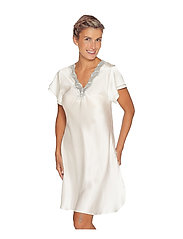 Lady Avenue - Pure Silk - Nightgown w.lace, short - Öösärgid - off-white - 3