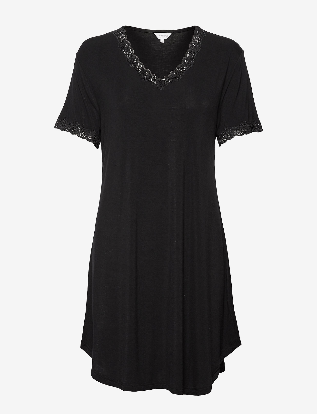 Lady Avenue - Bamboo short sleeve nightdress with - plus size - black - 0