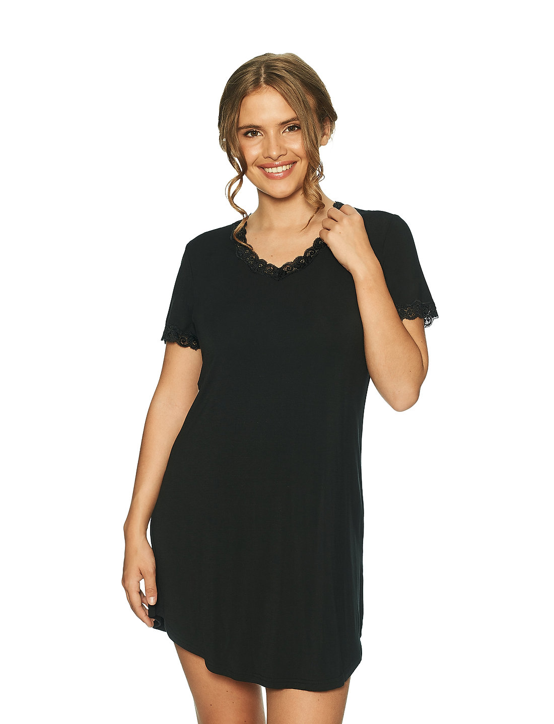 Lady Avenue - Bamboo short sleeve nightdress with - nattlinnen - black - 3