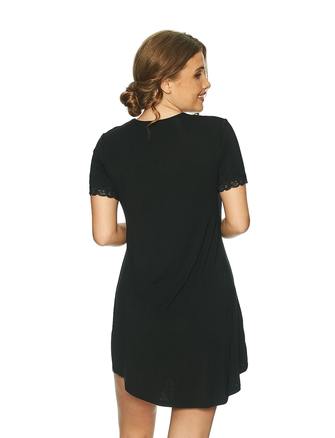 Lady Avenue - Bamboo short sleeve nightdress with - nattlinnen - black - 4