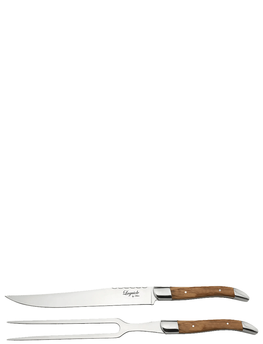 Laguiole By Hâws - Laguiole By Hâws Carving Knife And Fork Set 2 Pcs Olive - tranchiermesser - brown - 1