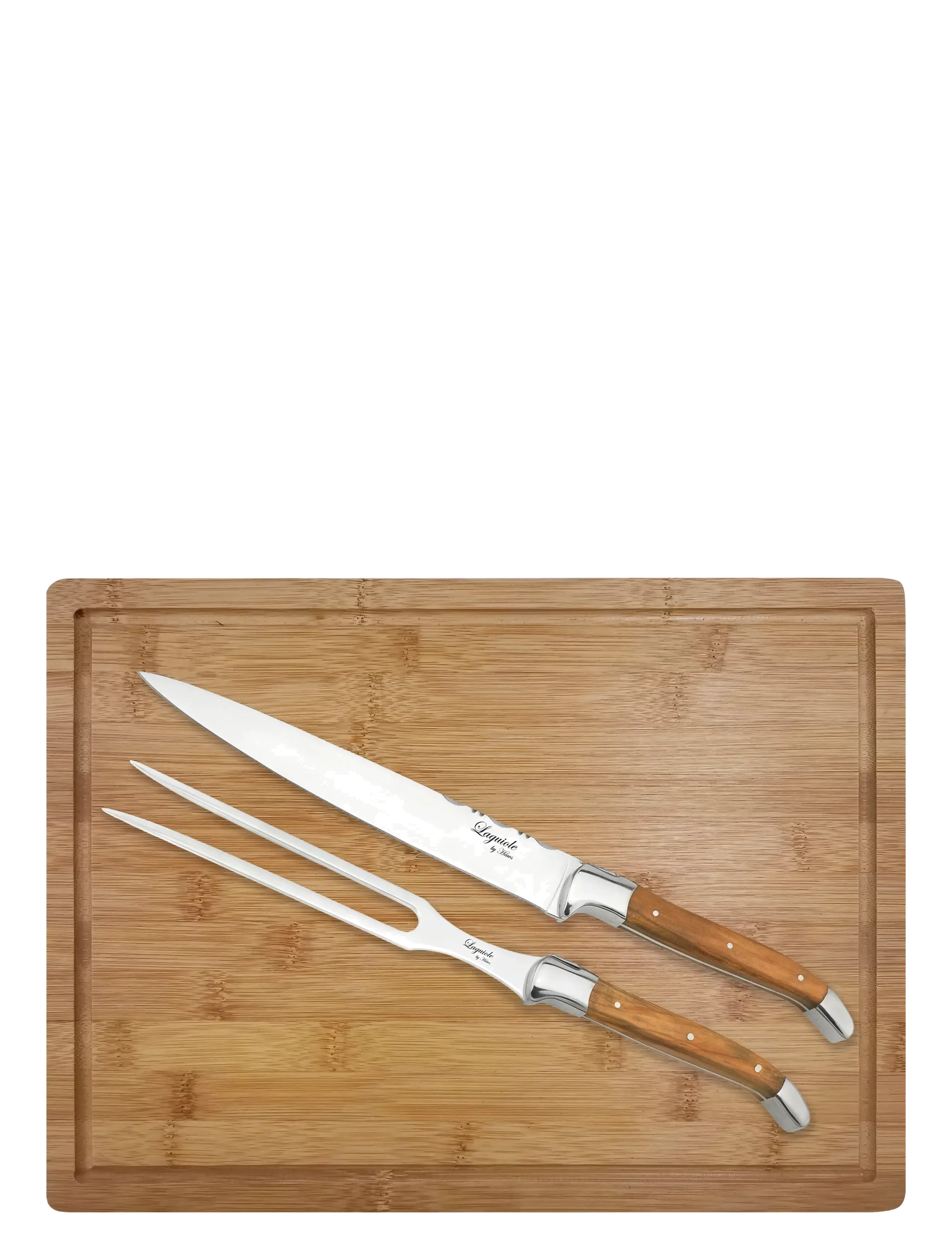 Laguiole By Hâws Laguiole By Hâws Carving Knife And Fork Set W/ Cutting Board Olive - Kööginoad ja nugade aksessuaarid - BROWN / natural