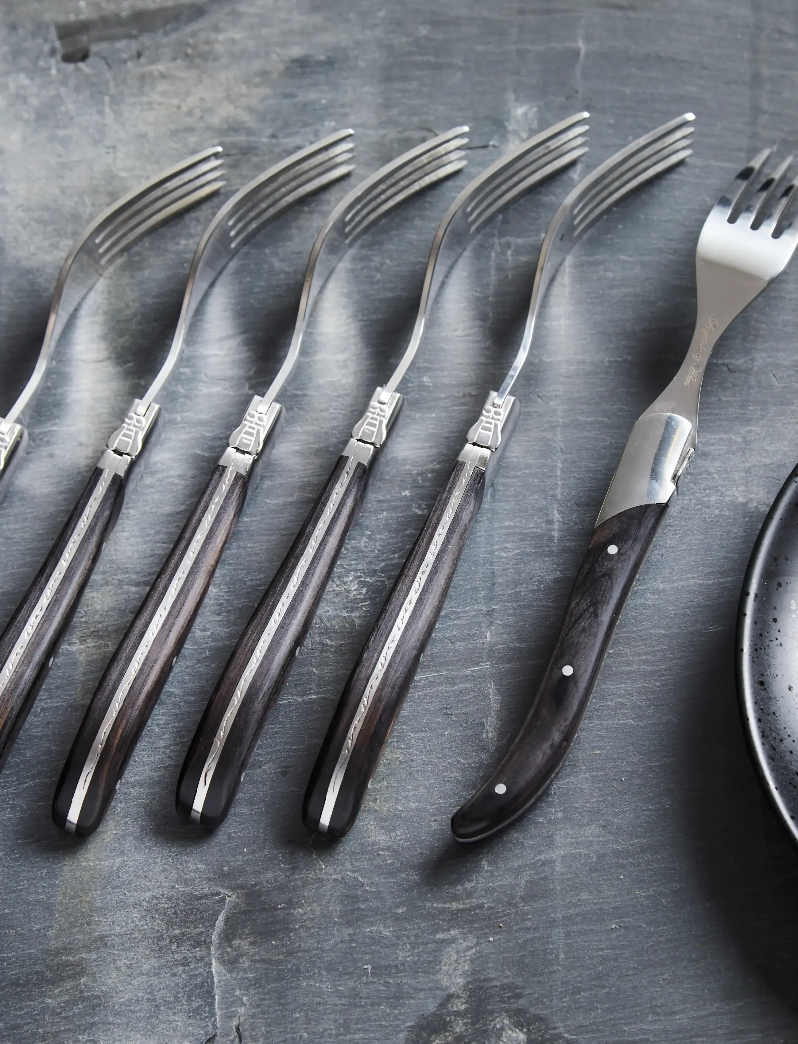 Laguiole By Hâws - Laguiole By Hâws Steak Fork Set 6 Pcs Black Wood - gafler - black - 5