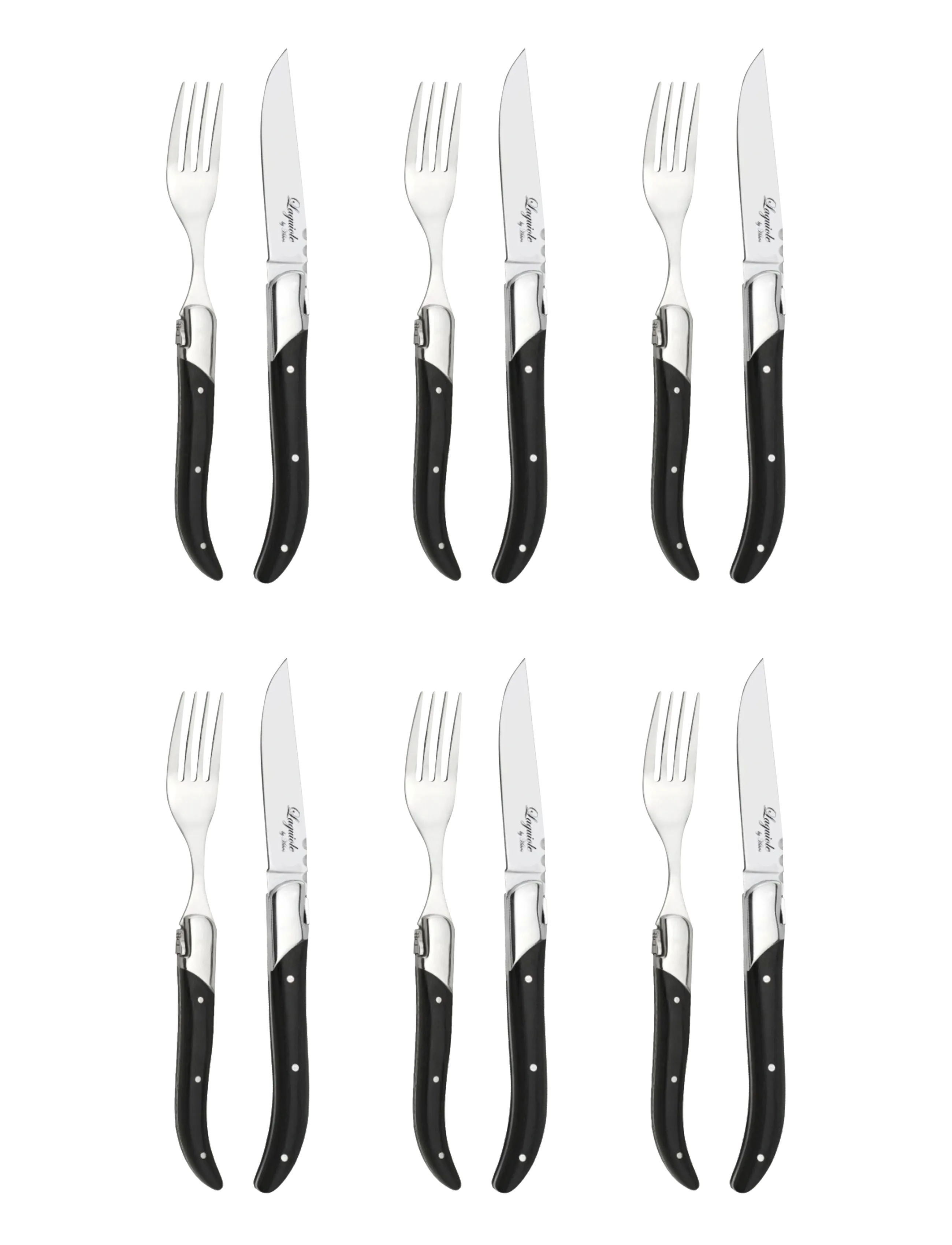 Laguiole By Hâws 6 Steak Knives And 6 Forks Black Wood, Bestiksæt, Sort, Str: ONE SIZE