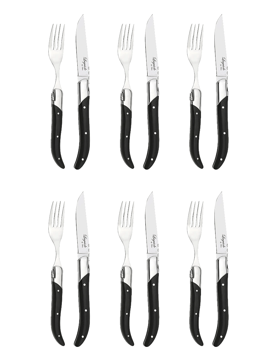Laguiole By Hâws - Laguiole By Hâws 6 Steak Knives And 6 Forks - Black Wood - grill- & steakbesteck - black - 1