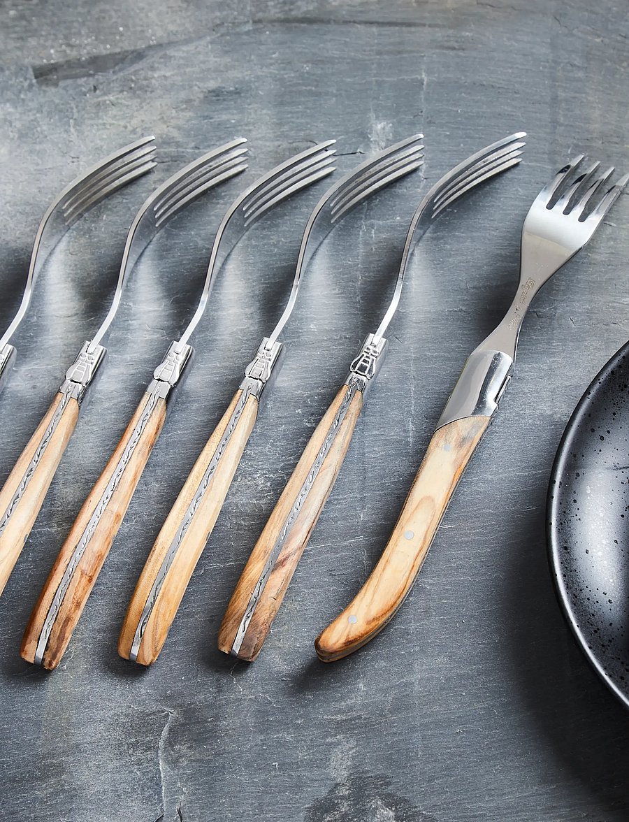 Laguiole By Hâws - Laguiole By Hâws Steak Fork Set 6 Pcs Olive - kahvlid - brown - 0