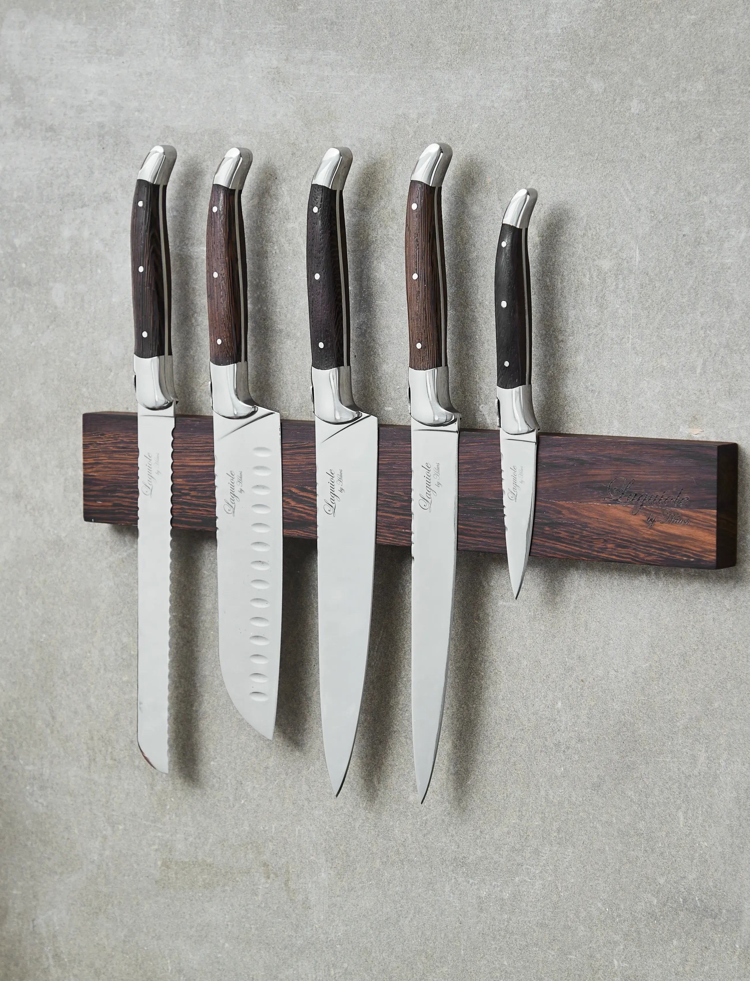 Laguiole By Hâws Chef Set 5 Pcs + Wall Knife Holder Wengé, One Size, Knives & Accessories, Braun - Sets, Homeware