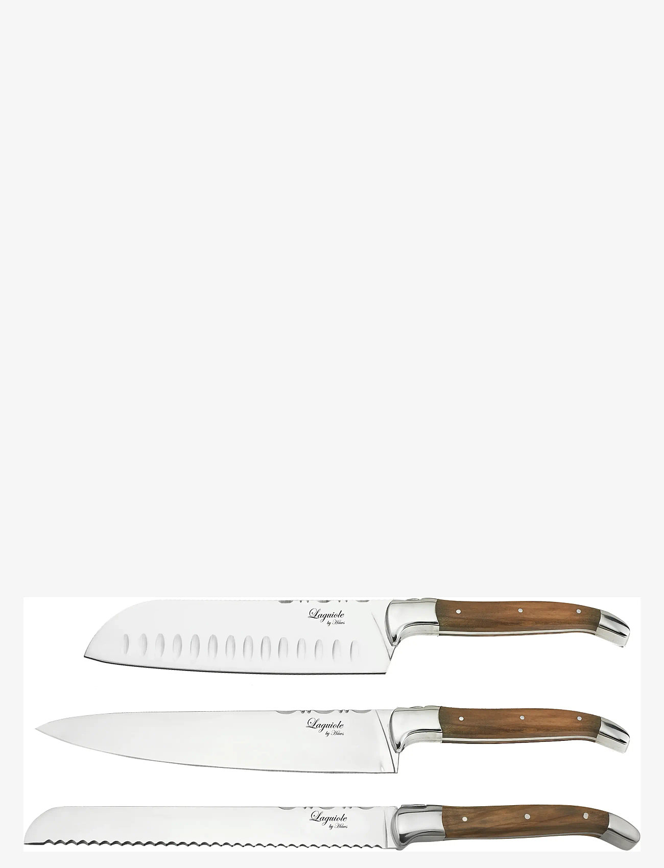 Laguiole By Hâws - Laguiole By Hâws Chef Knife Set 3 Pcs + Bamboo Cutting Board Olive - knivsæt - brown - 0