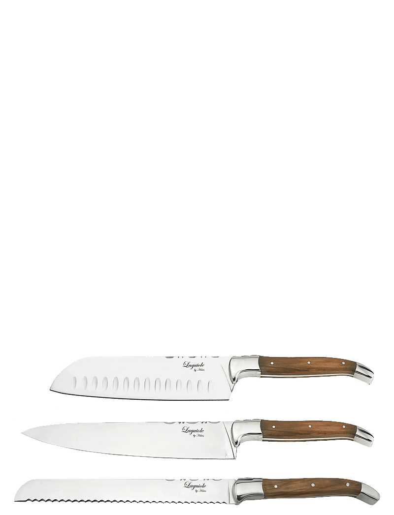Laguiole By Hâws - Laguiole By Hâws Chef Knife Set 3 Pcs + Bamboo Cutting Board Olive - knivsæt - brown - 0