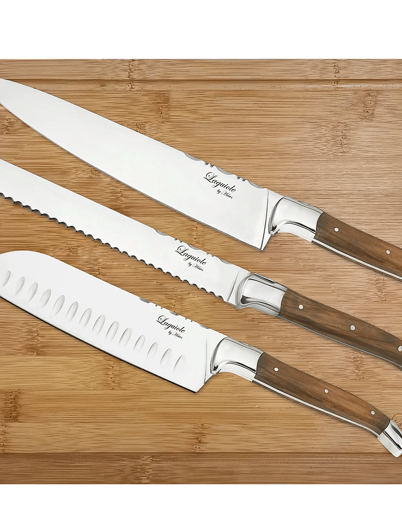 Laguiole By Hâws - Laguiole By Hâws Chef Knife Set 3 Pcs + Bamboo Cutting Board Olive - knivsæt - brown - 1
