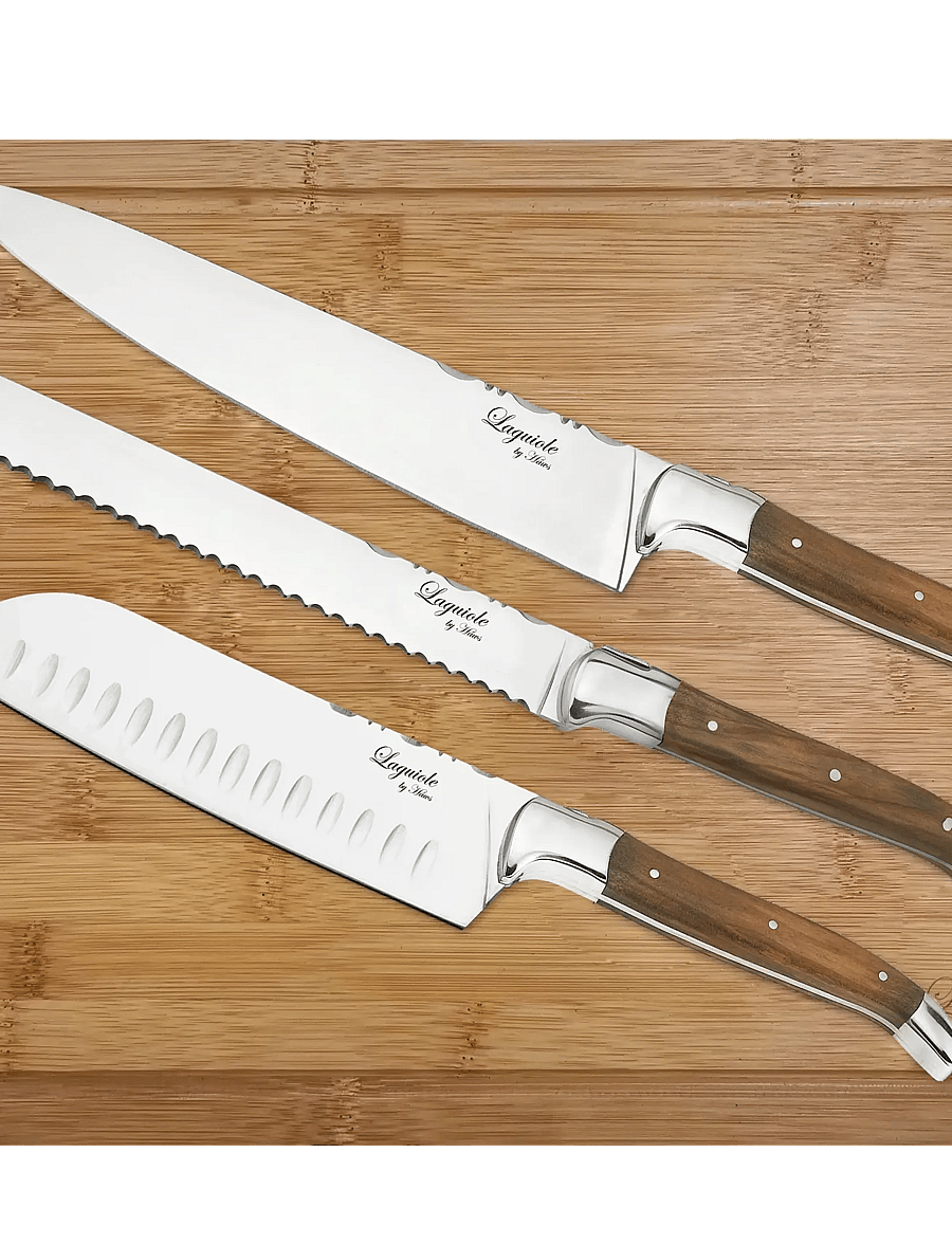 Laguiole By Hâws - Laguiole By Hâws Chef Knife Set 3 Pcs + Bamboo Cutting Board Olive - messersets - brown - 0