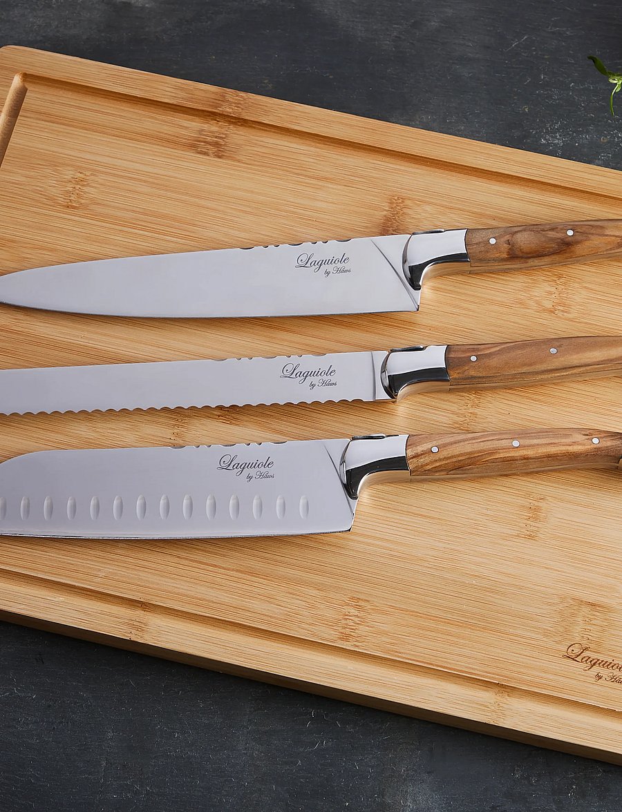 Laguiole By Hâws - Laguiole By Hâws Chef Knife Set 3 Pcs + Bamboo Cutting Board Olive - messersets - brown - 3