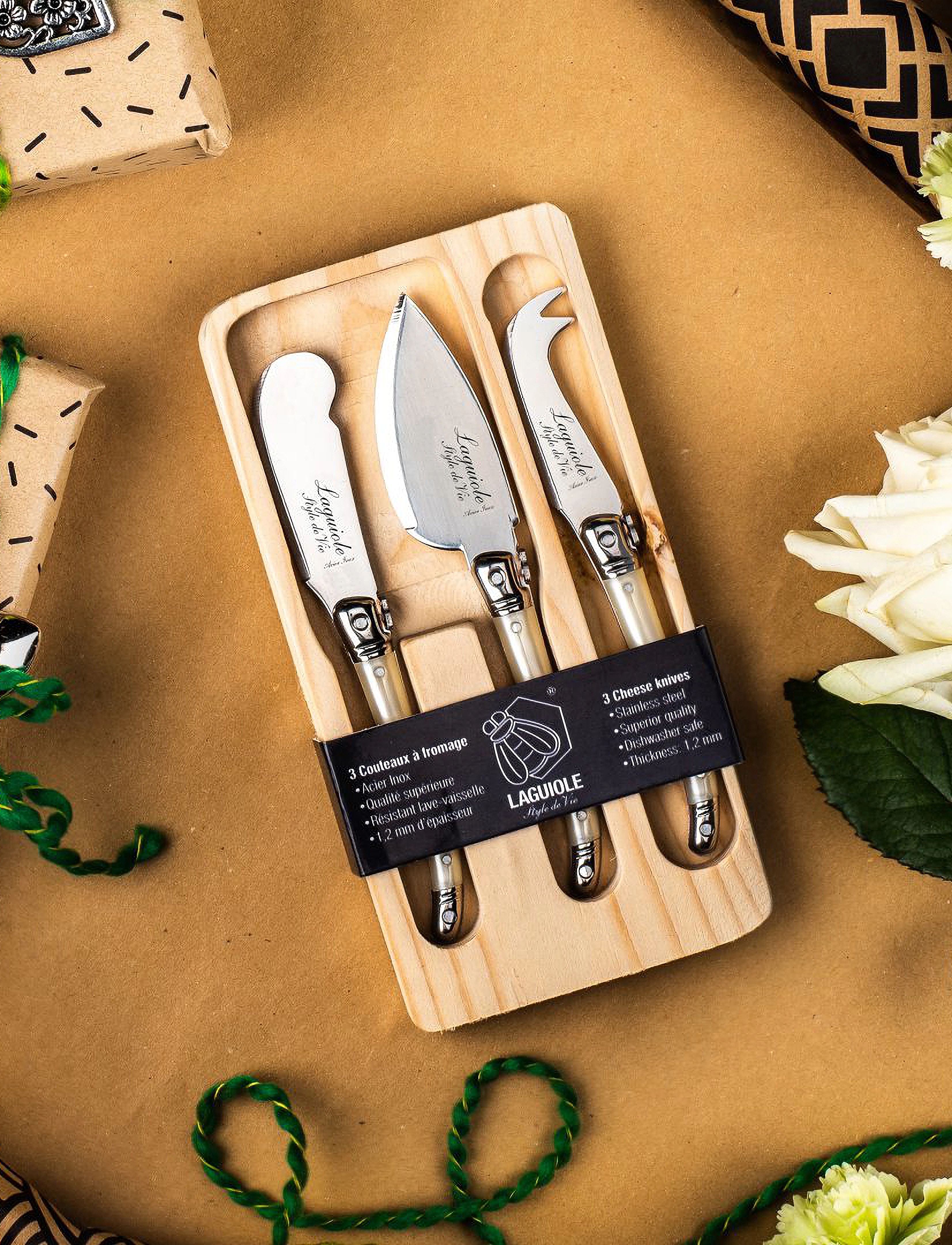 Laguiole Style de Vie - Cheese knives Laguiole  SET 3 - osteknive - pearl - 3