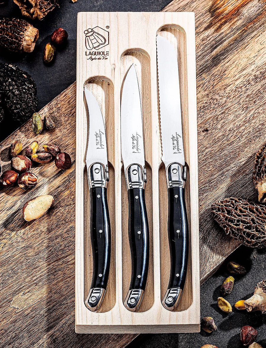 Laguiole Style de Vie - Kitchen knives 1012 SET 3 Laguiole - noad - black - 0