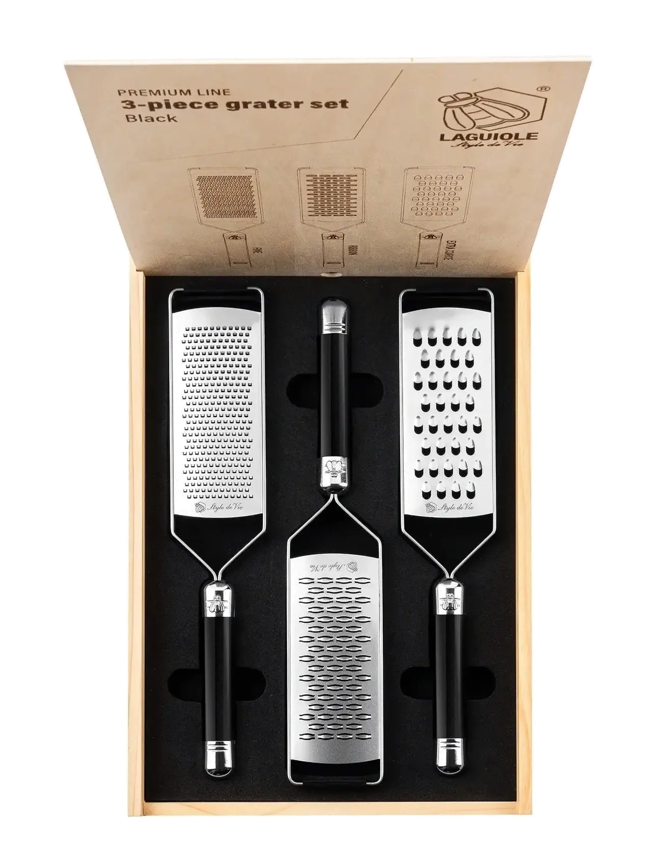 Laguiole Style de Vie - Grater 3 pcs 1012 SET Laguiole - rifjárn - black - silver - 2