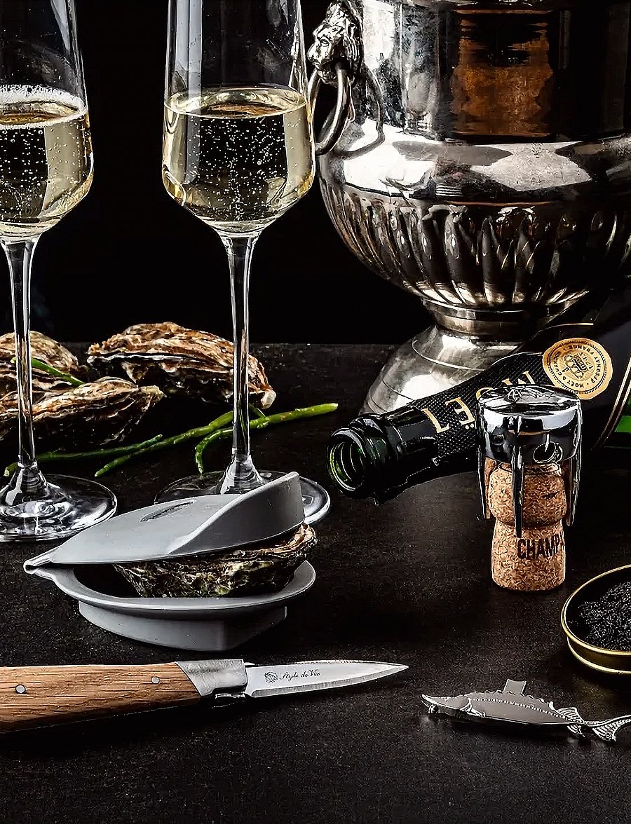 Laguiole Style de Vie - Oisterknif luxury Laguiole Oak SET - meeresfrüchte-besteck-sets - oak wood - black - 3