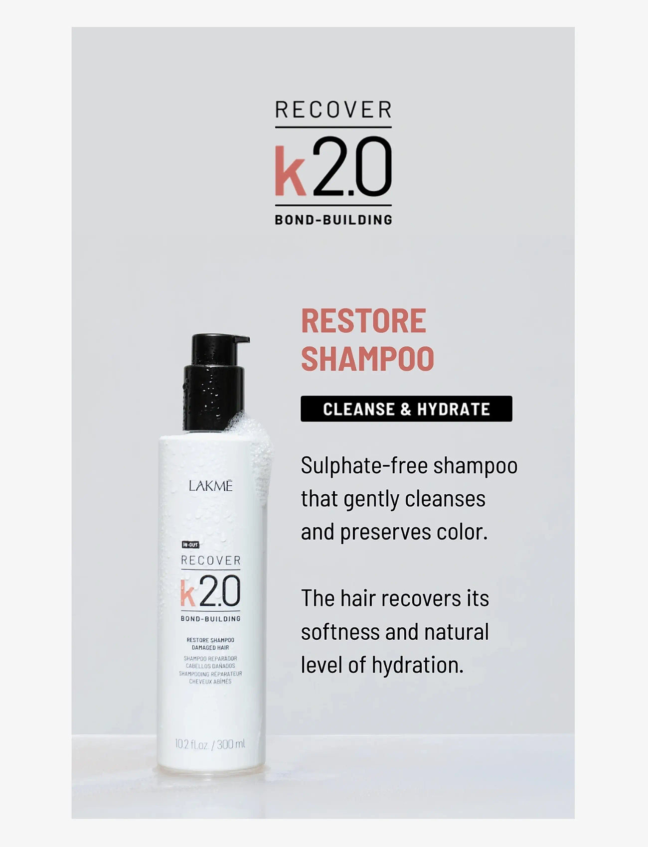 Lakmé - K2.0 Restore Shampoo 300 ml - hårpleje - clear - 1
