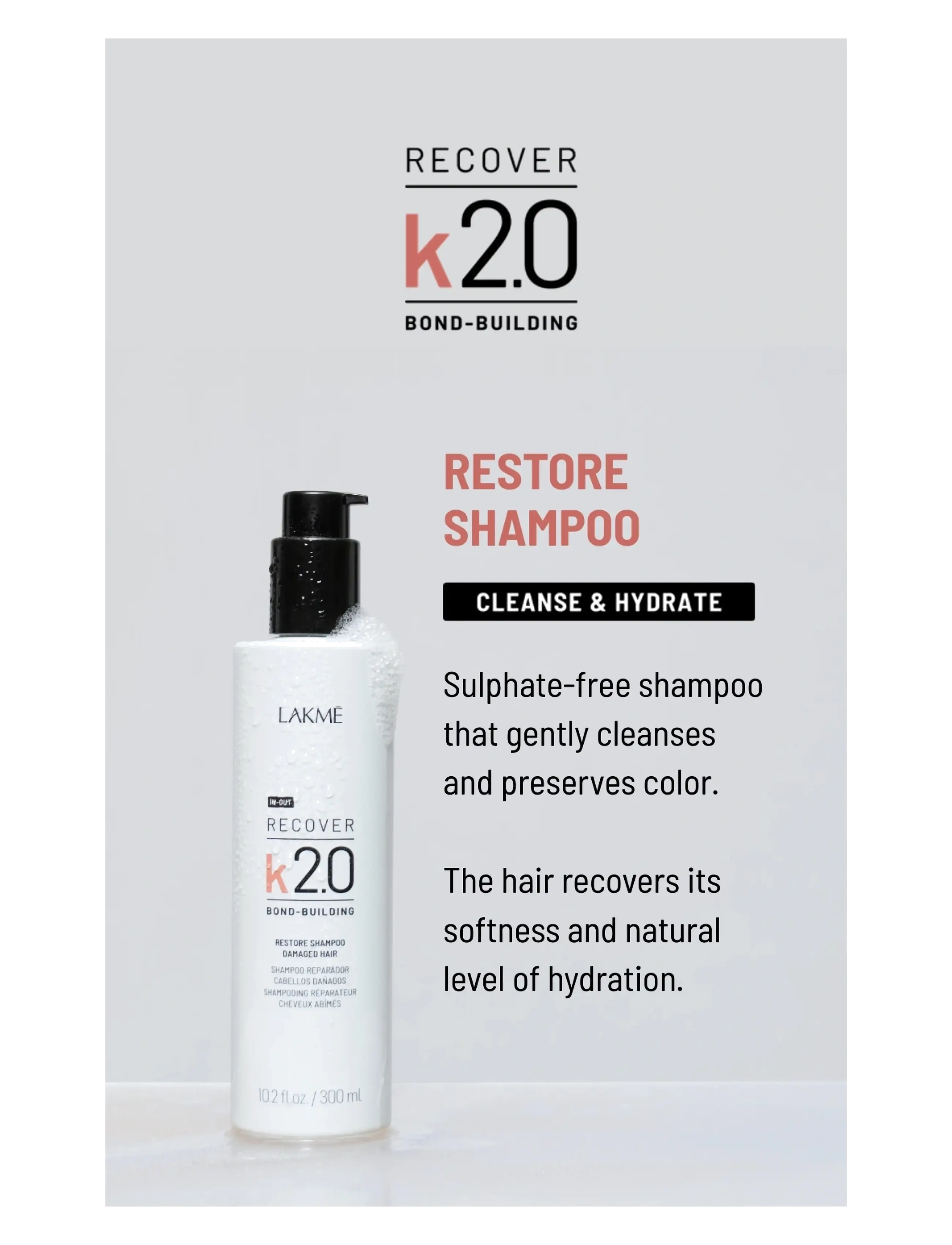Lakmé - K2.0 Restore Shampoo 300 ml - hårpleje - clear - 1