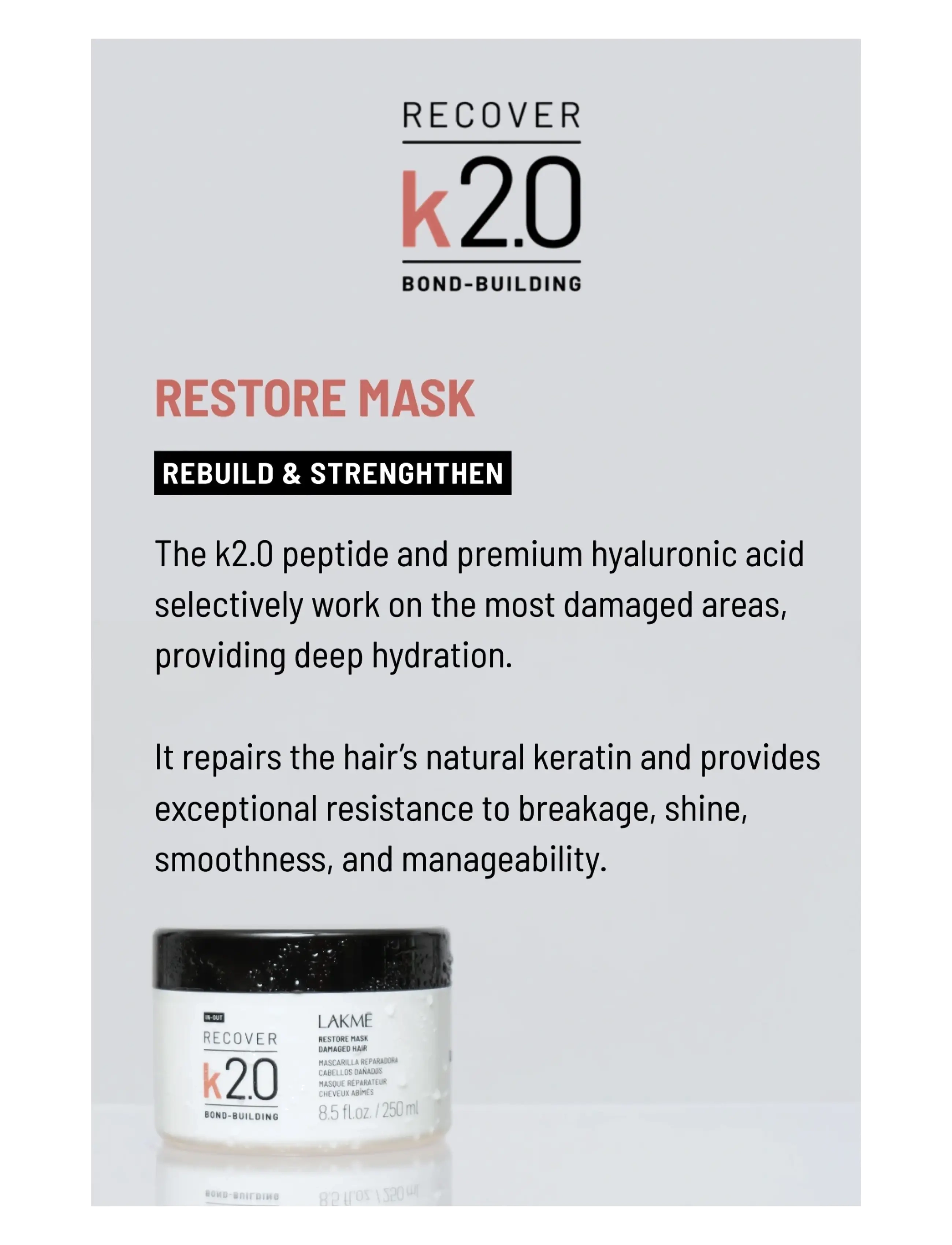 Lakmé - K2.0 Restore Mask 250 ml - hårmasker - clear - 1